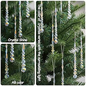 LUMITI 12pcs Crystal Icicle Christmas Tree Ornaments, Glass Beads Hanging Chandelier Pendants for Christmas Party Wedding Winter Decorations (Crystal AB)