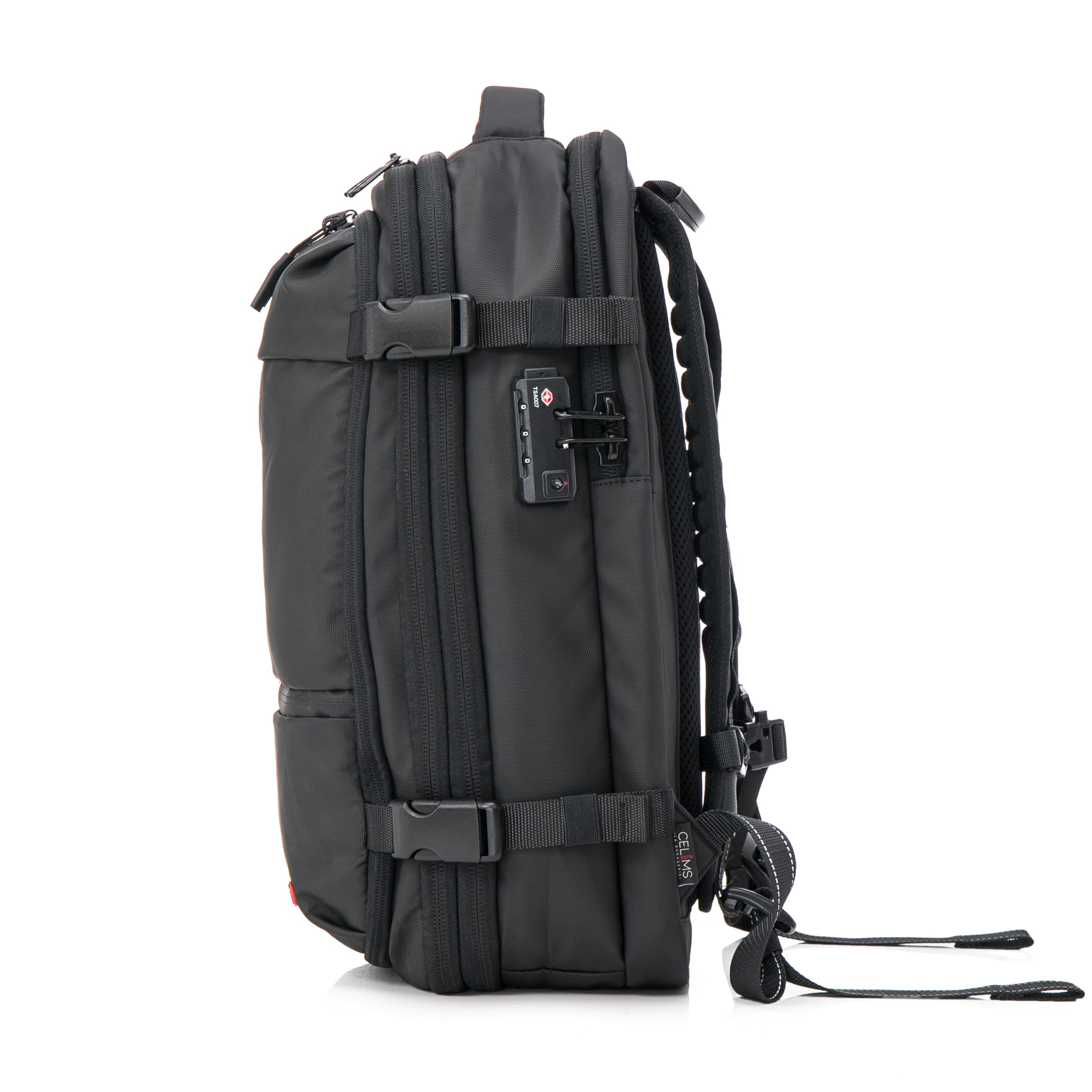 CELIMS - Mochila de viaje al vacío con bomba de aire | Mochila de viaje al vacío | Extensible | Compartimento para ordenador portátil | Cierre de candado TSA | Tejido impermeable | Negro