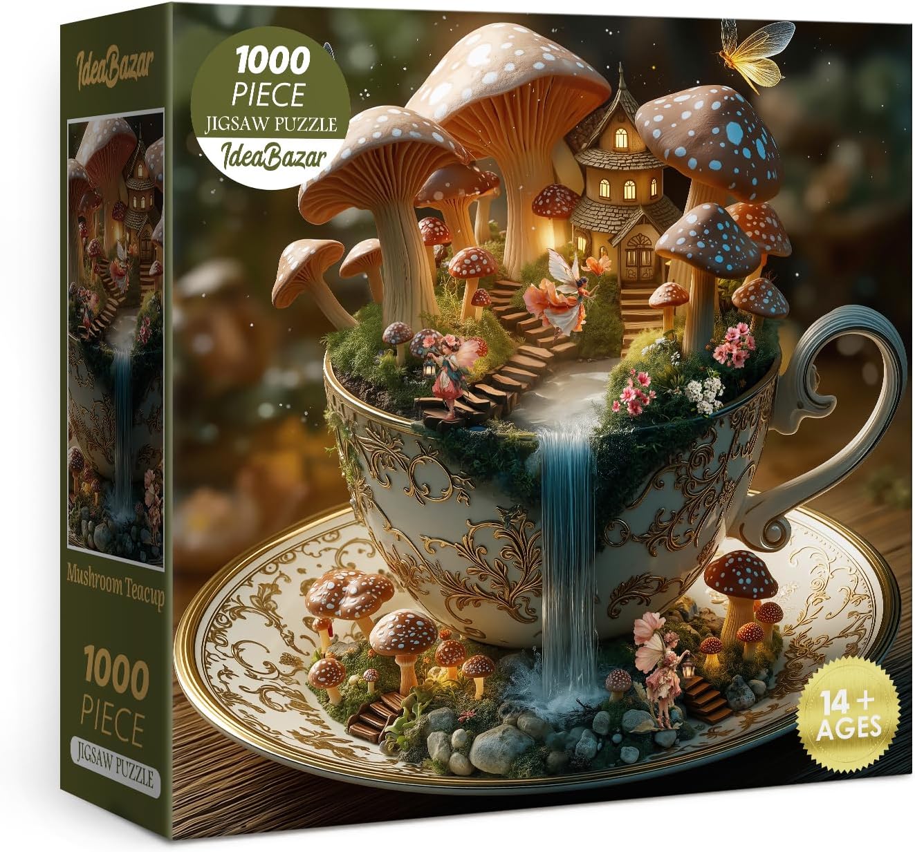 Colorful Magic Mushroom Puzzles for Adults 1000 Pieces Art, Beautiful Flower Butterfly Plant Fairy Jigsaw Puzzles, Pretty Landscape House Floral Puzzle