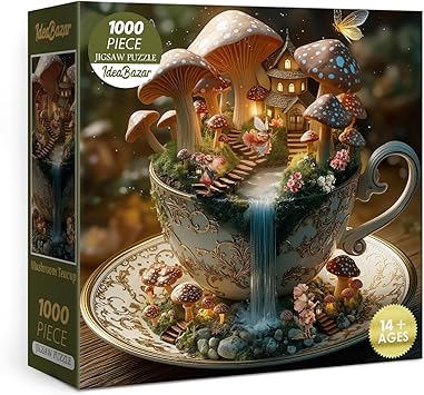 Colorful Magic Mushroom Puzzles for Adults 1000 Pieces Art, Beautiful Flower Butterfly Plant Fairy Jigsaw Puzzles, Pretty Landscape House Floral Puzzle