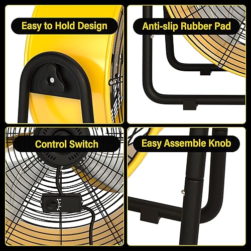 Miniatura 5 de Ventilador de tambor industrial de metal resistente de 20 pulgadas, ventilador de piso de 3 velocidades para almacén, taller, fábrica y sótano, alta