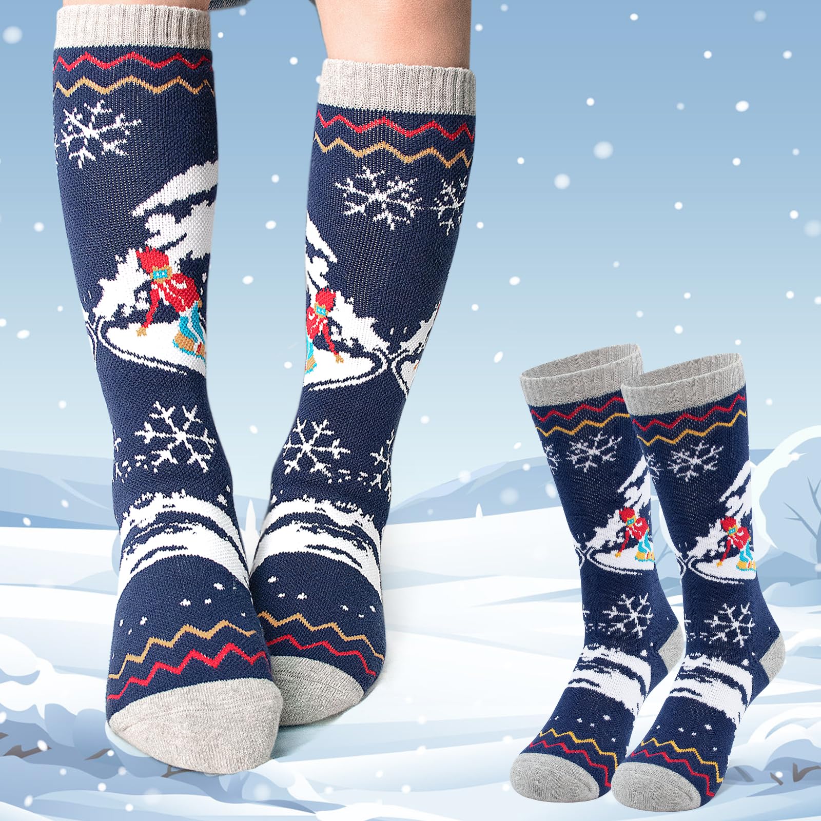 ELUTONG Calcetines de esquí para niños, calcetines térmicos gruesos hasta la rodilla para niños y niñas, calcetines largos de esquí para esquí, patinaje, snowboard, niños pequeños de 3 a 12 años, 1