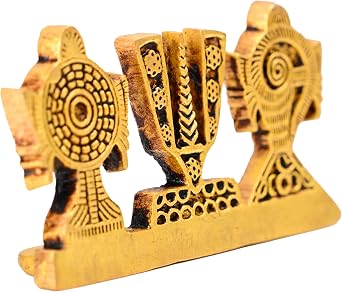 Brass Shankh Chakra Namah Tilak Tirupati Balaji Statue Stand Religious Thenkalai Thiruman Sangu Chakram Padmanabha Swami Vishnu Sanku Home Decor and Gifting Size-4 Inches (Shankh Chakra Namah Tilak)