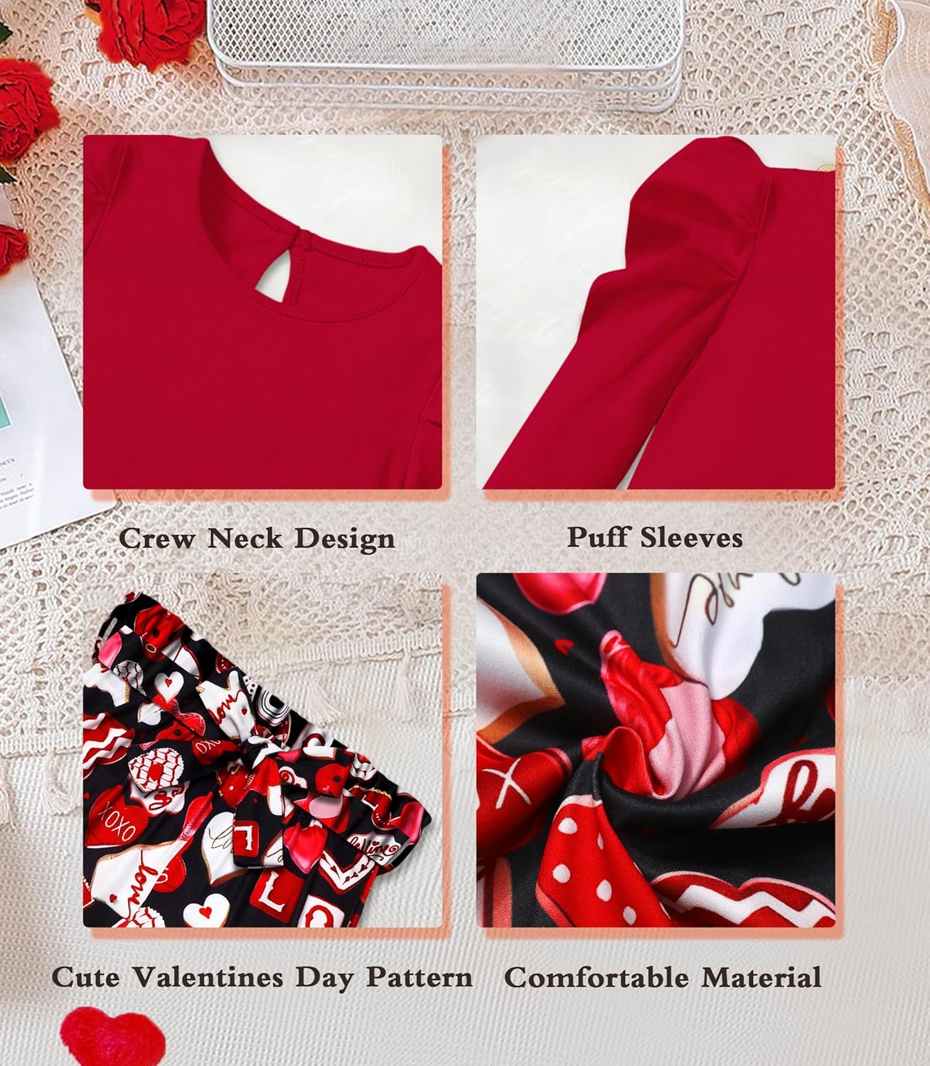 MIGU Toddler Girl Clothes,Girls Fashion Clothes Puff Sleeves Shirt Pants Headband 3Pcs Girls Gifts Sets - Image 4