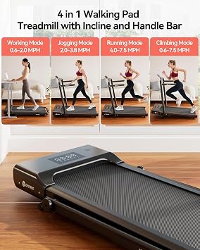 DeerRun Walking Pad Treadmill with Incline and Handle Bar, 4-in-1 Foldable Under Desk Treadmills for Home Small or Office, 300 lbs Capacity 3.0 HP Folding Portable Walking Pad with APP