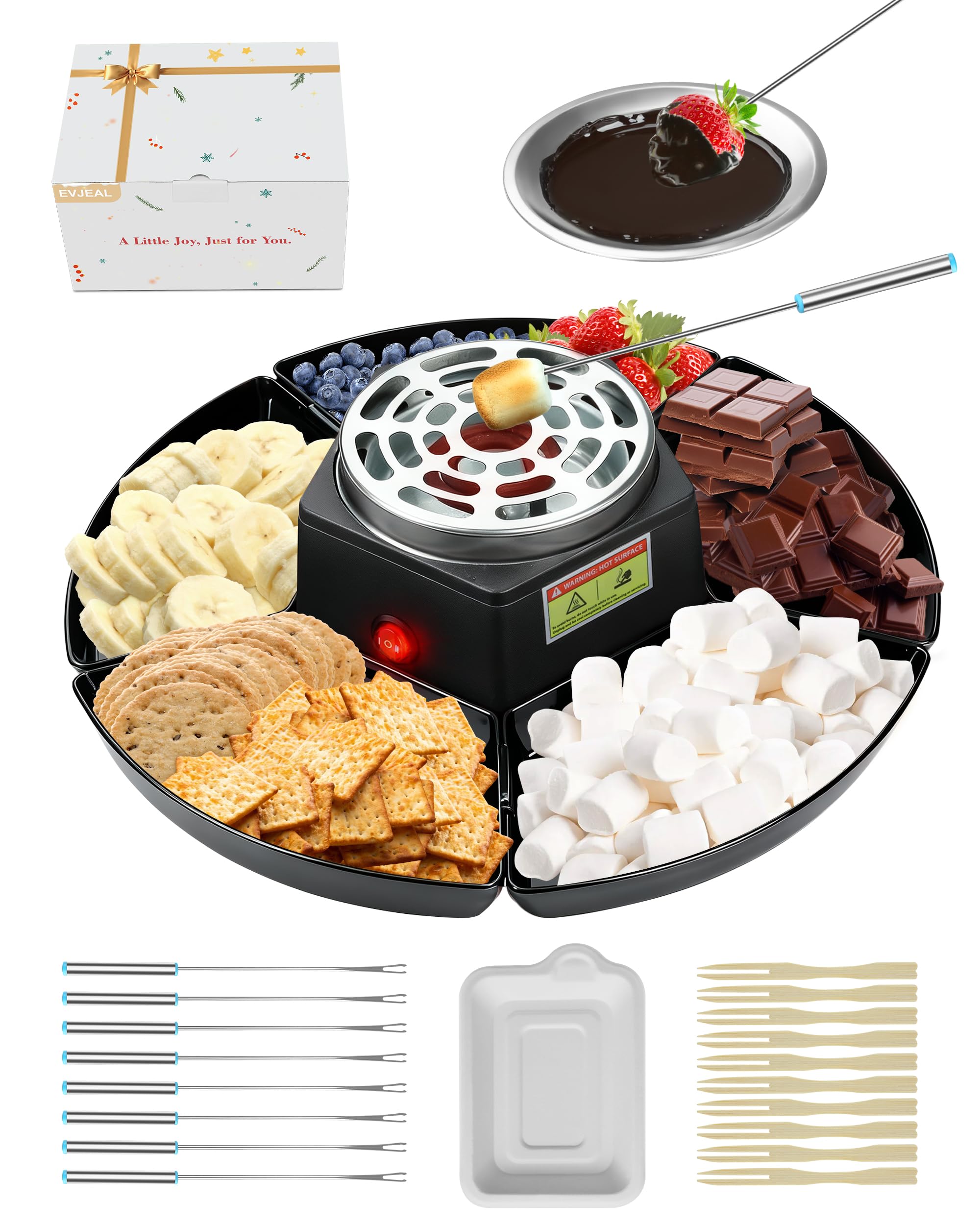 Smores Kit Roaster &amp; Fondue Set with Temperature Control – Electric Chocolate Melter for Indoor Marshmallow Roasting, Date Nights, Movie Nights, Party Snacks &amp; Couple Gifts (Gift Box Included)