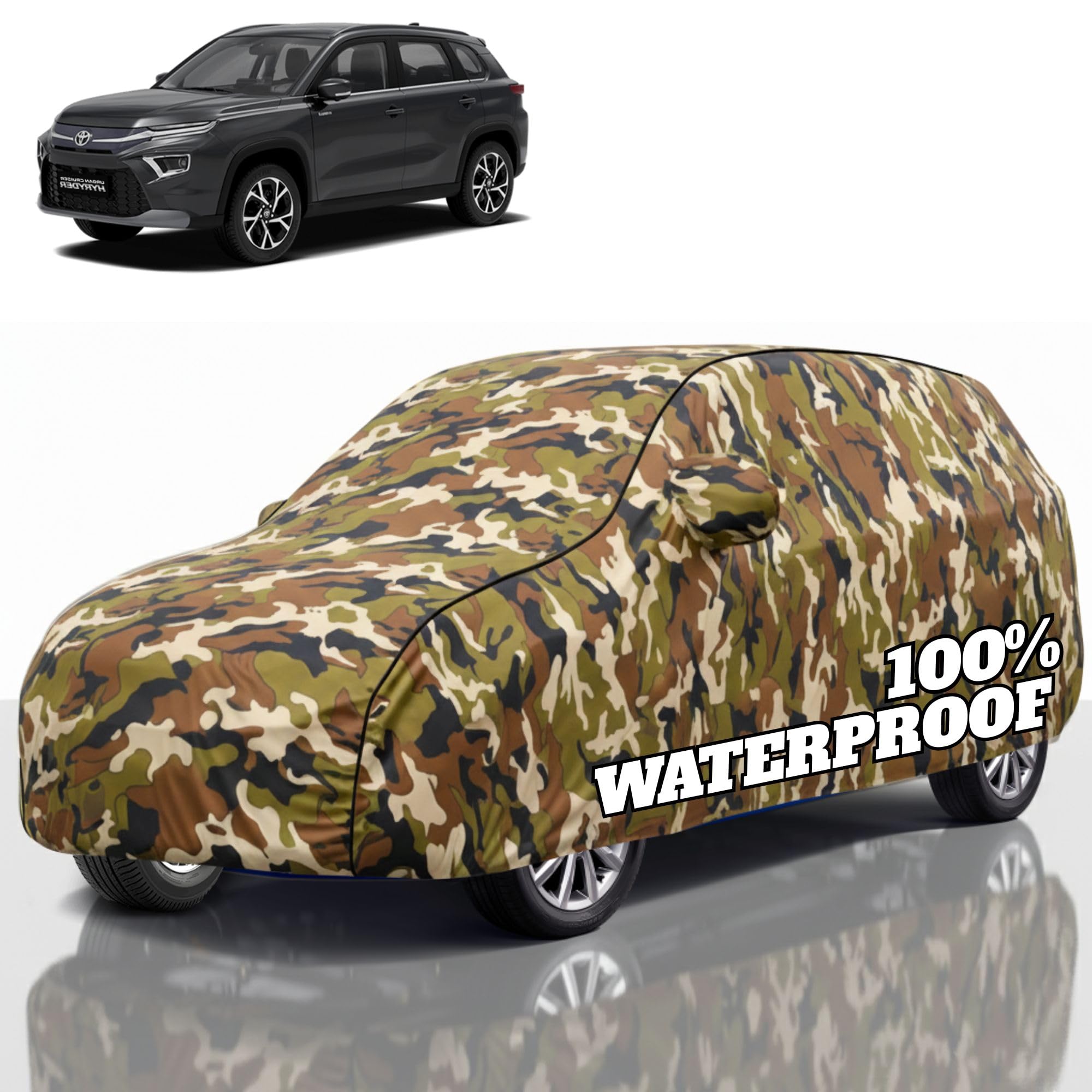 Premium Polyester Car Cover Cruiser All-Weather Protection from Rain, Dust &amp; Sun | UV Resistant Fabric | Full Body Secure Fit for Outdoor &amp; Indoor Parking Jungle