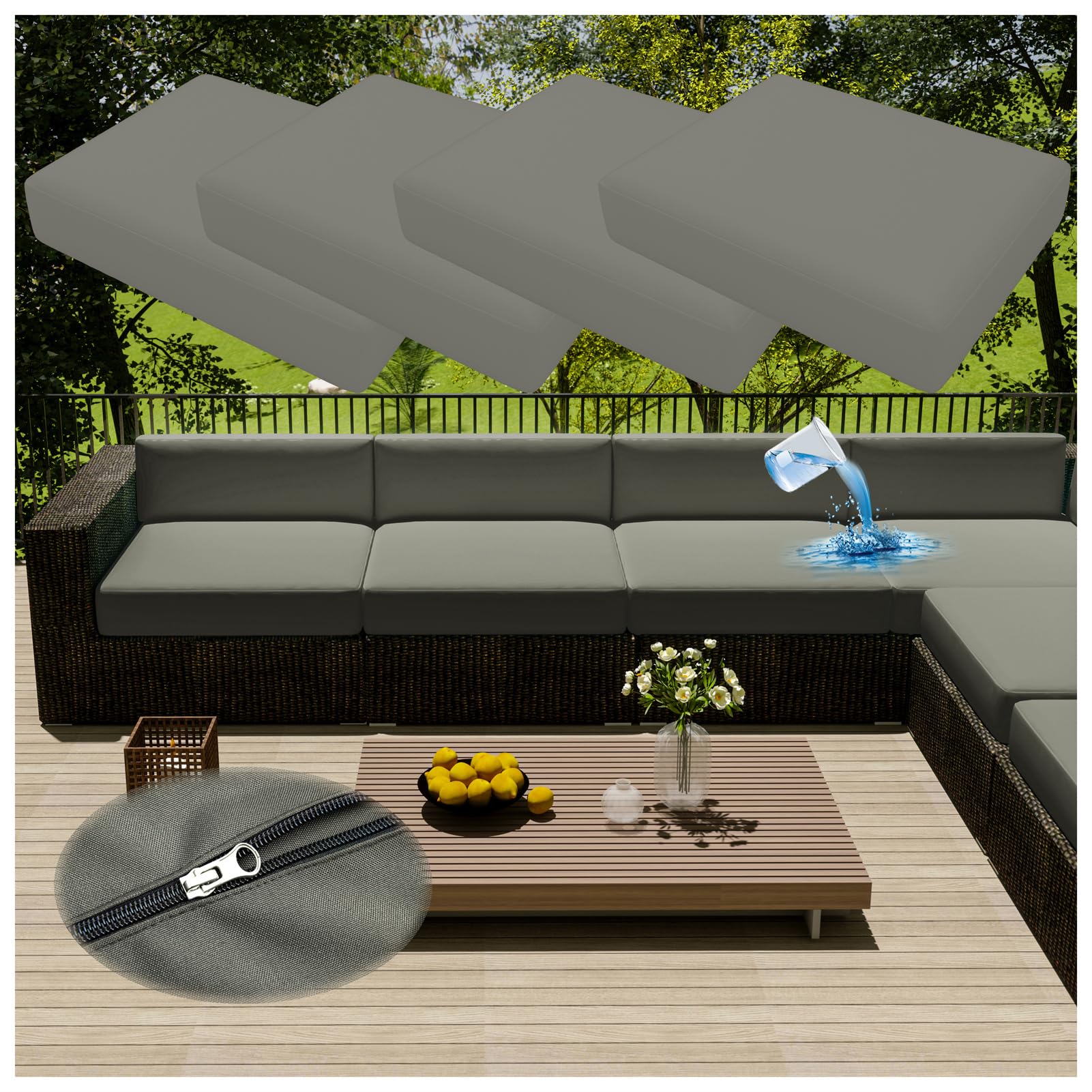 2 Housses De Coussin Imperméables 60x60x10cm - Protection Anti-UV Et Anti-Tache Pour Extérieur/Intérieur