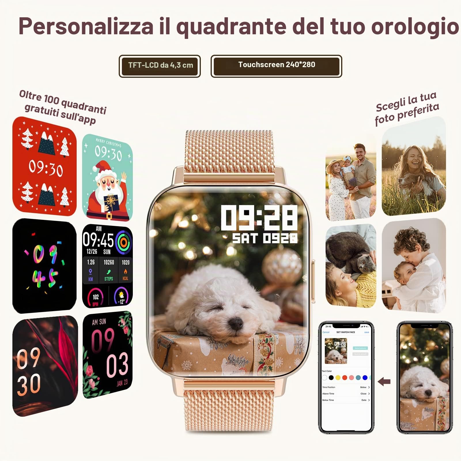 Smartwatch Donna Con Chiamate e Risposta, Notifiche Messaggi, Cardiofrequenzimetro, Sonno, SpO2, Fitness Con Contapassi, 8 Modalità Sportive, Orologio Digitale per Android iOS