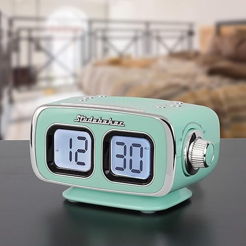 Miniatura 5 de Studebaker Pantalla grande LCD AMFM Reloj Retro Radio USB Bluetooth Aux-in Dormitorio Cocina Contador Pequeño Huella (Verde Azulado)