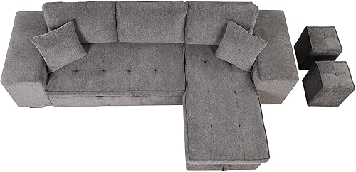 Miniatura 7 de kevinplus Sofá cama modular de 104 pulgadas con diván de almacenamiento convertible y taburetes para sala de estar, moderno sofá cama extraíble de 3