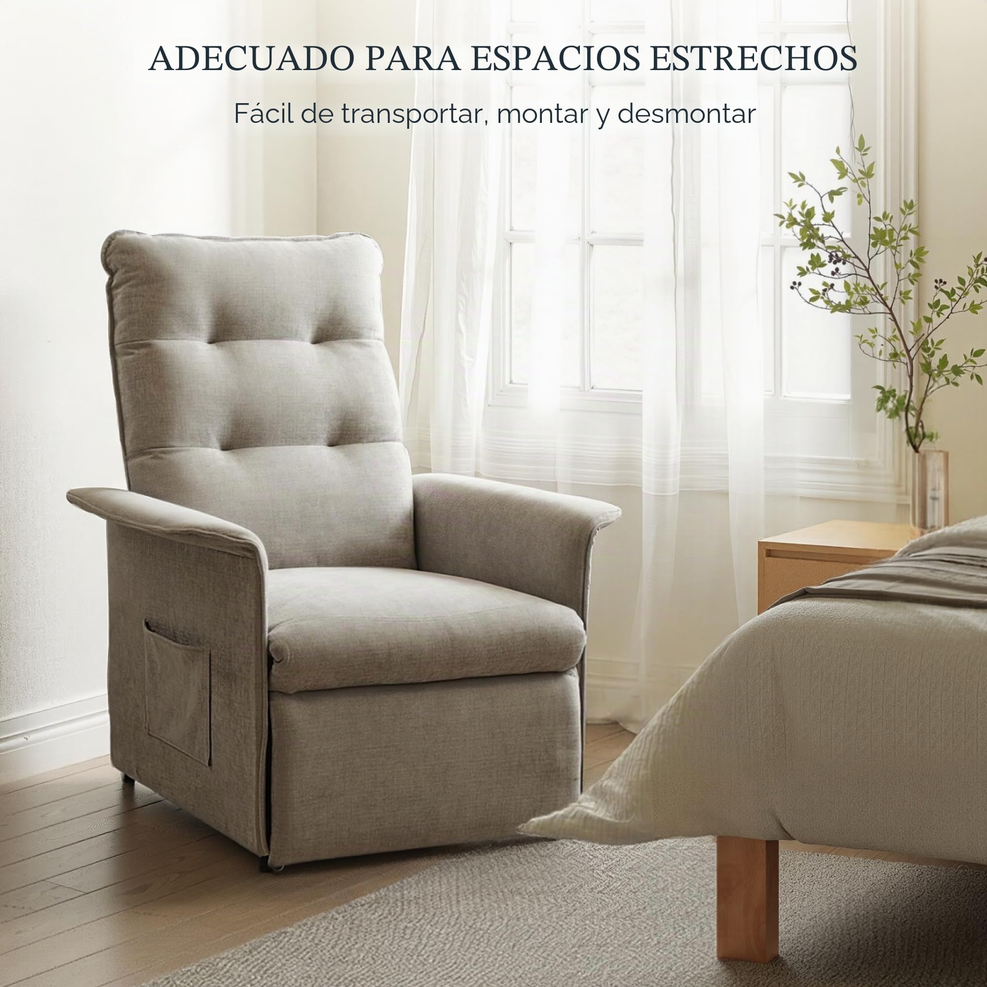 FLEXISPOT Sillón de Relax Eléctrico con Respaldo Ajustable, Reclinable de 105° a 155°, Sillon Reclinable, Sofá Relax Ergonómico Sillón para Dormitorio, Salón y Cine en casa (Gris)