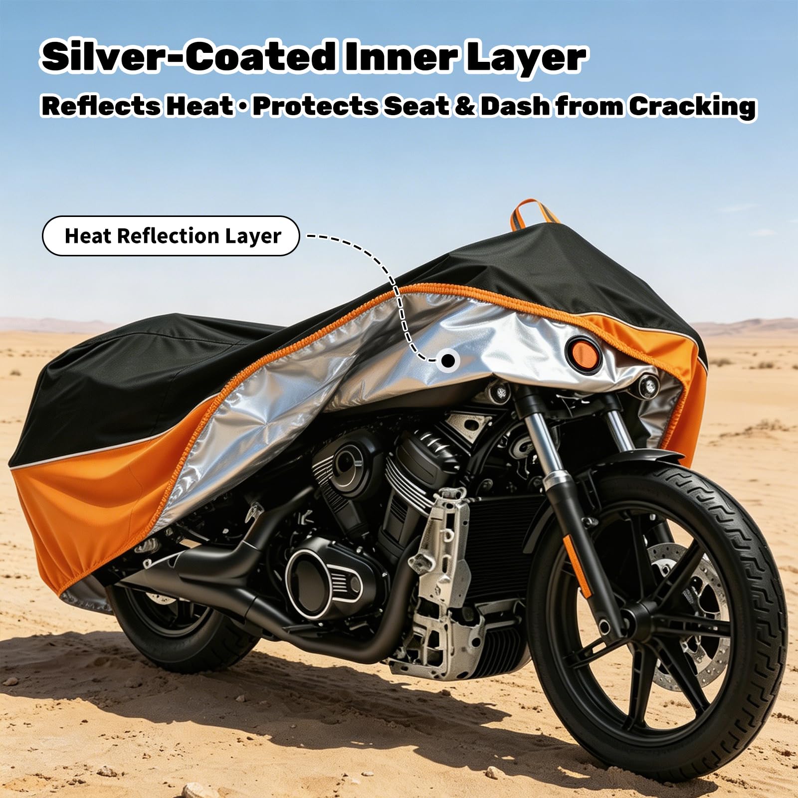Funda Impermeable para Motocicleta Harley Davison, Honda, Suzuki, Kawasaki, Yamaha y más (tamaño XL) para Todas Las Estaciones, Color Negro y Naranja