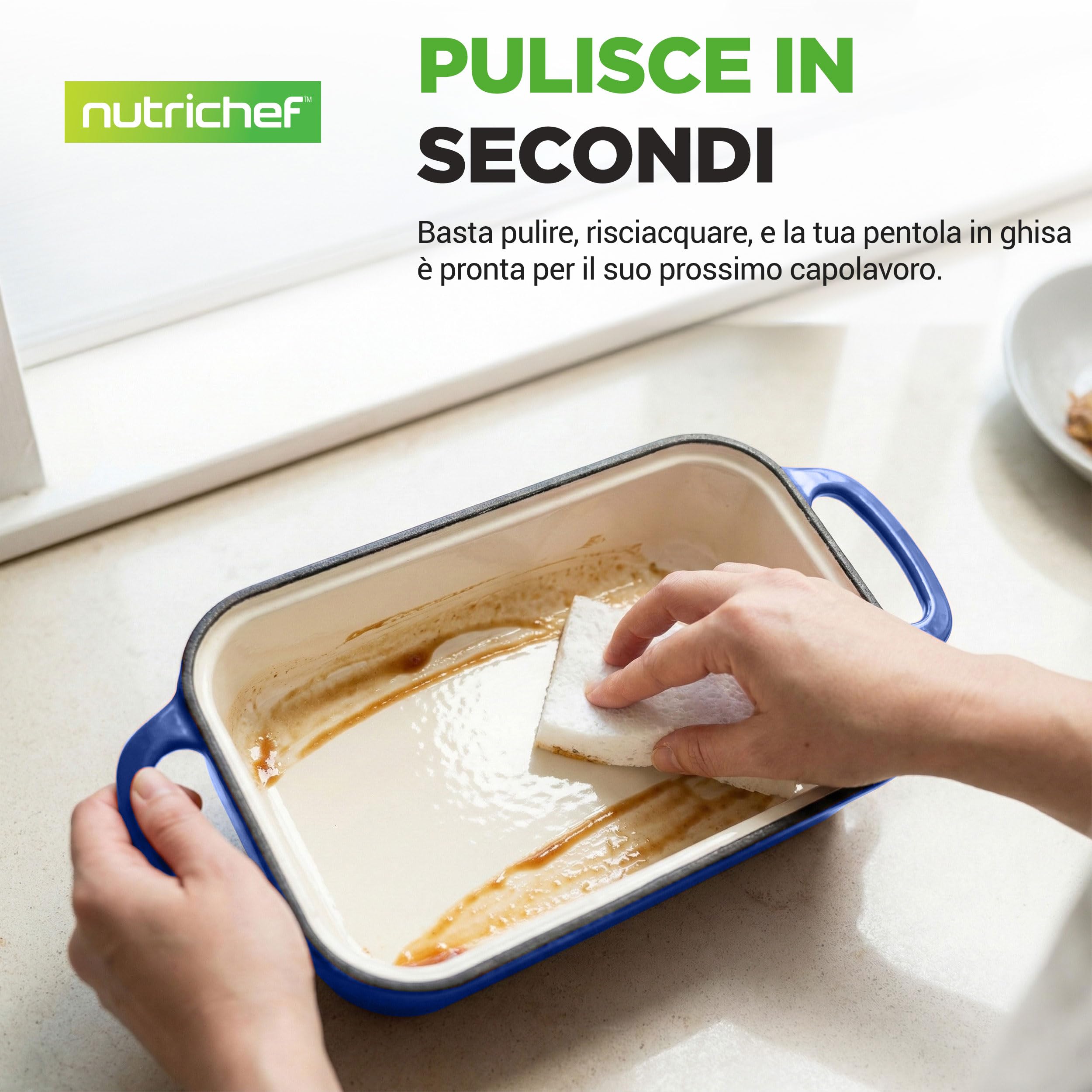 NutriChef Teglia per Pane in Cassetta 23x13 cm in Ghisa Smaltata con Coperchio, Stampo Pane in Cassetta Antiaderente per Cosce di Pollo, Spezzatino di Manzo e Lasagna, Blu