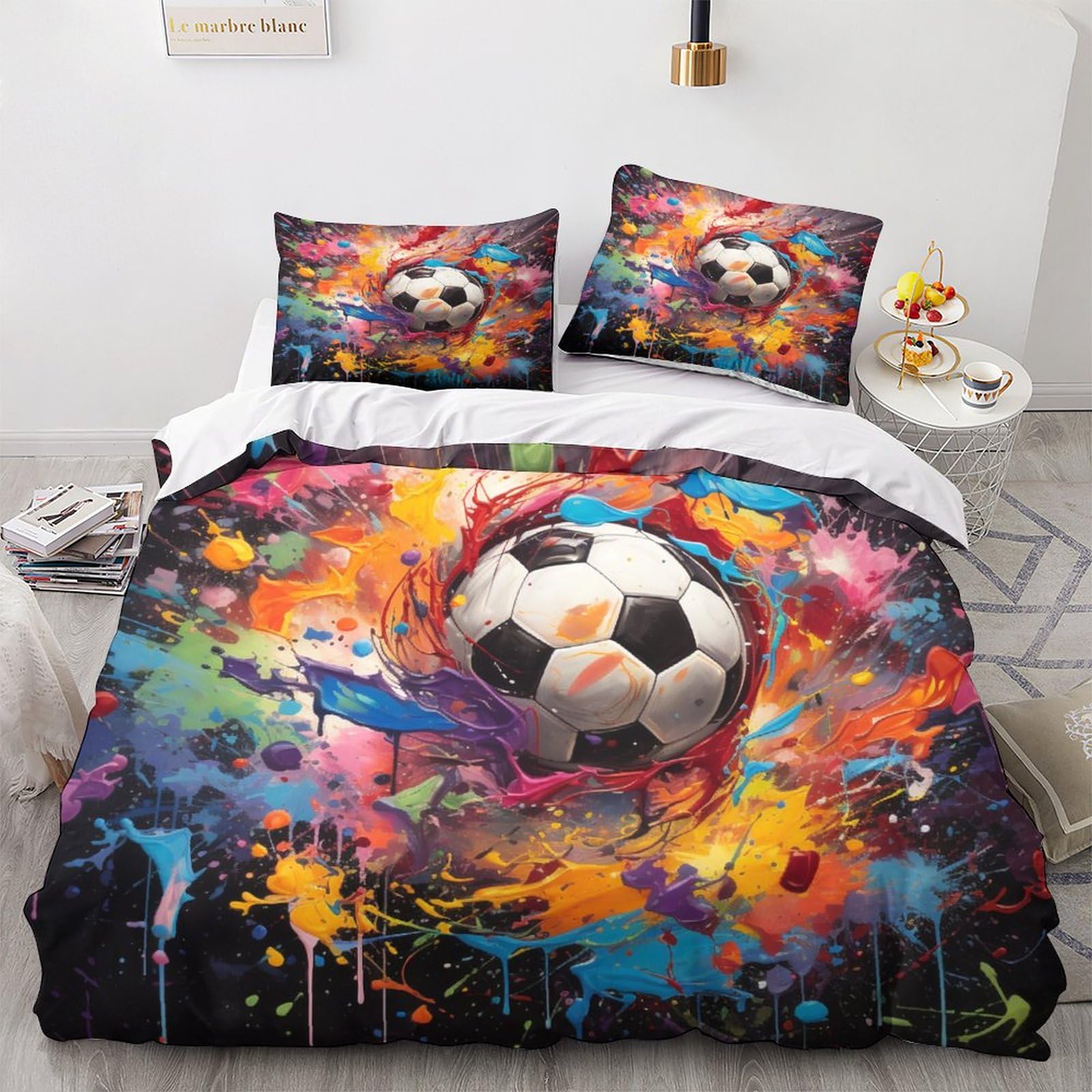Parure de lit football 220x240 avec housse de couette 3D sport et taies d'oreiller