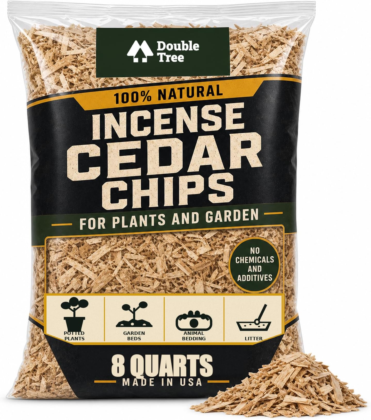 Double Tree Cedar Wood Chips for Plants, Garden & Pet Bedding, 8 Qt