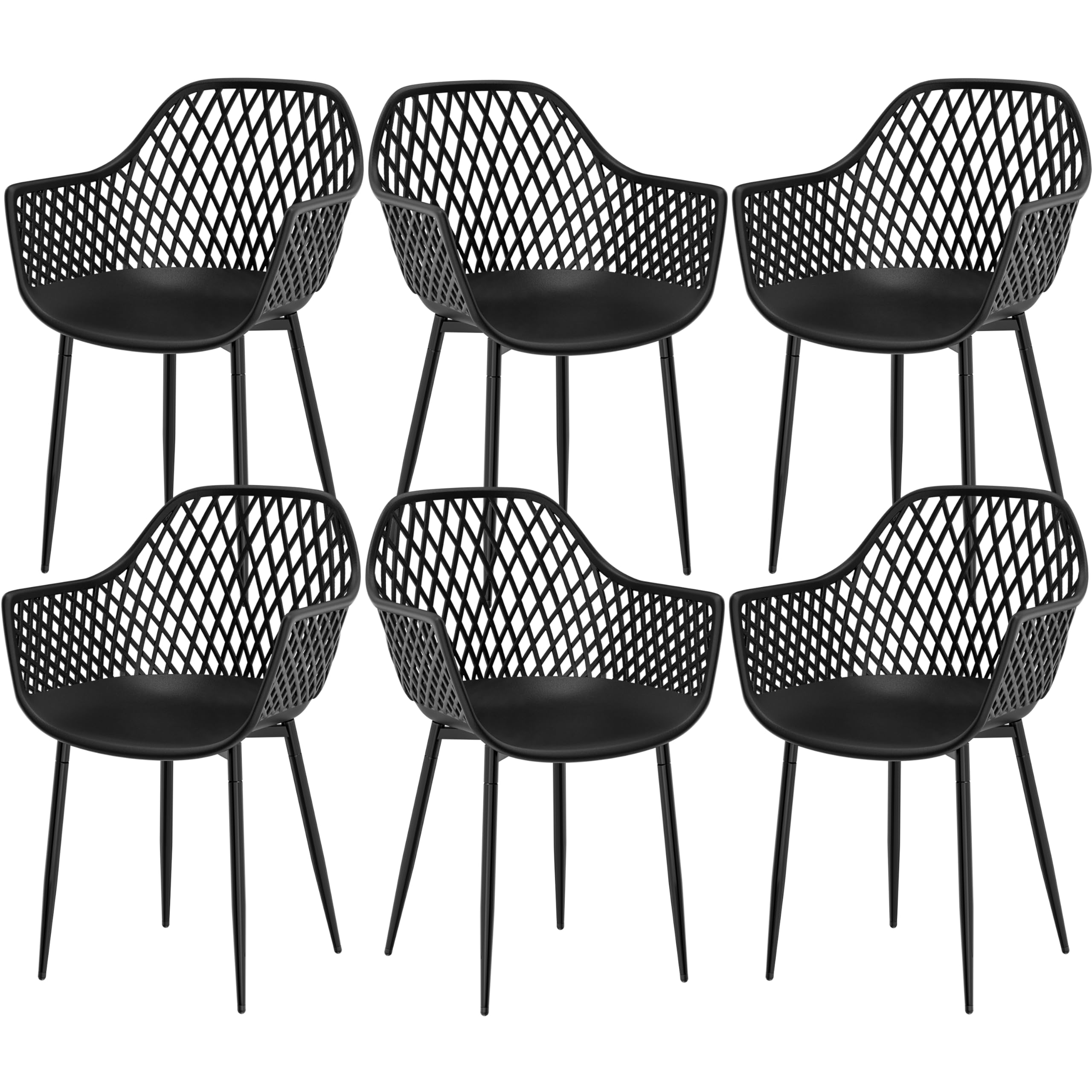 buybyroom Gartenstuhl 6er Set, Outdoor Stuhl mit Armlehne, Armlehnensessel Loungesessel Lehnstühle, Gartenstühle 120 kg belastbar, Schwarz