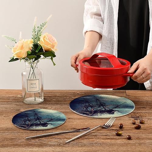 Miniatura 7 de Kigai Barco pirata redondo salvamanteles de algodón, almohadillas calientes de algodón puro elegante posavasos para bohemio, granja, decoración de