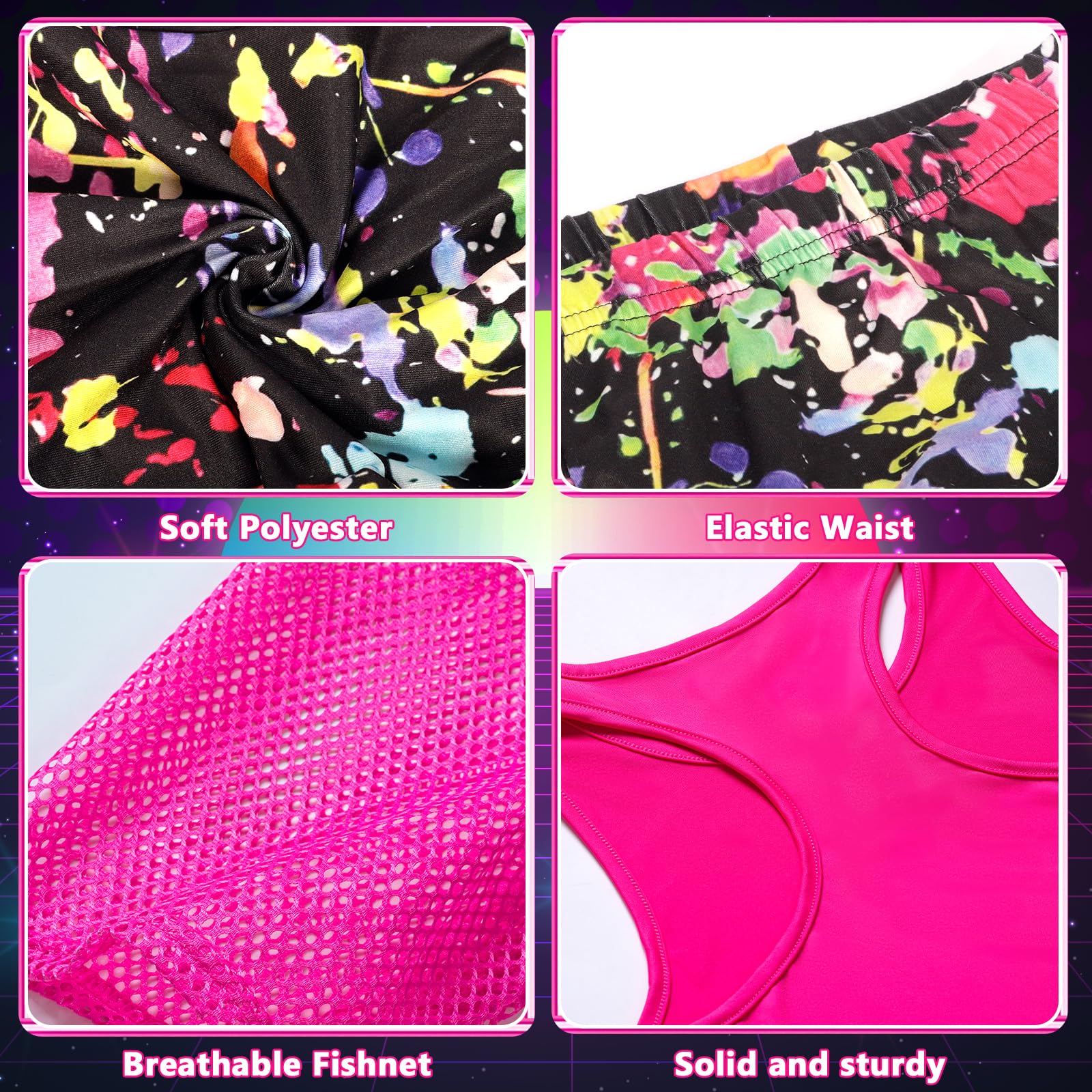 Déguisement Année 80 Femme, 26 Pièces Vetement Annee 80 Disco Fluo Accessoire Femme, Vetement Fluo, Costume Années 80 90, T-shirt, Jambières, Gants En Résille, Disco Costume Fête Néon