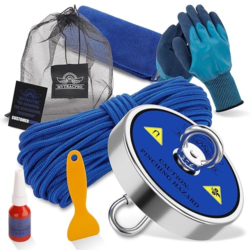 Miniatura 44 de Kit de pesca con imán, imanes de pesca de 600 libras con cuerda de nailon de 65 pies, imán de neodimio de una sola cara para recuperar en Rive Azul
