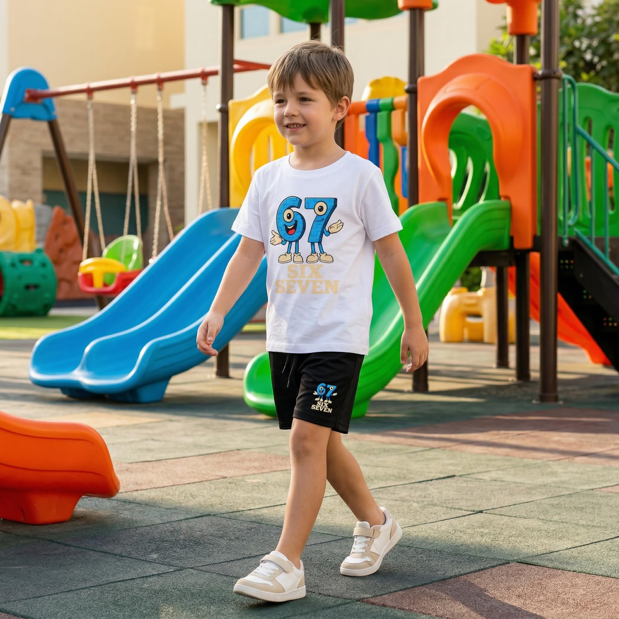 Juego de ropa infantil para niños y niñas (niños y niñas) – Traje divertido inspirado en el meme "67/Seven": camiseta + pantalones cortos, conjunto de verano cómodo — view 6