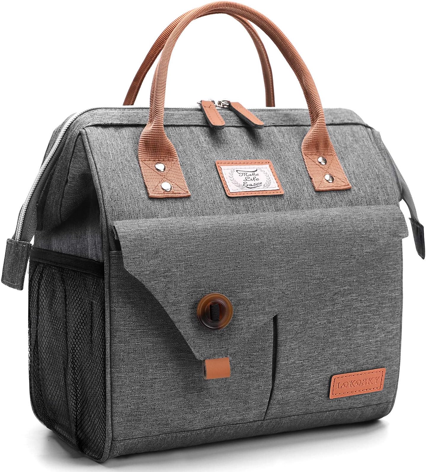 Insulated Lunch Bag Lunch Tote for Women Leakproof Cooler Bag for Adults Outdoor Picnic Work Grey.