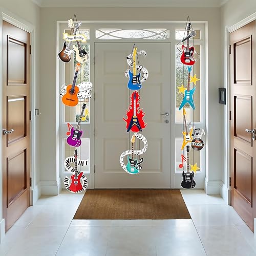 Miniatura 7 de Letreros para puerta de fiesta de guitarra, decoración de fiesta de cumpleaños, decoración de temática musical, pancartas para guitarra, rock