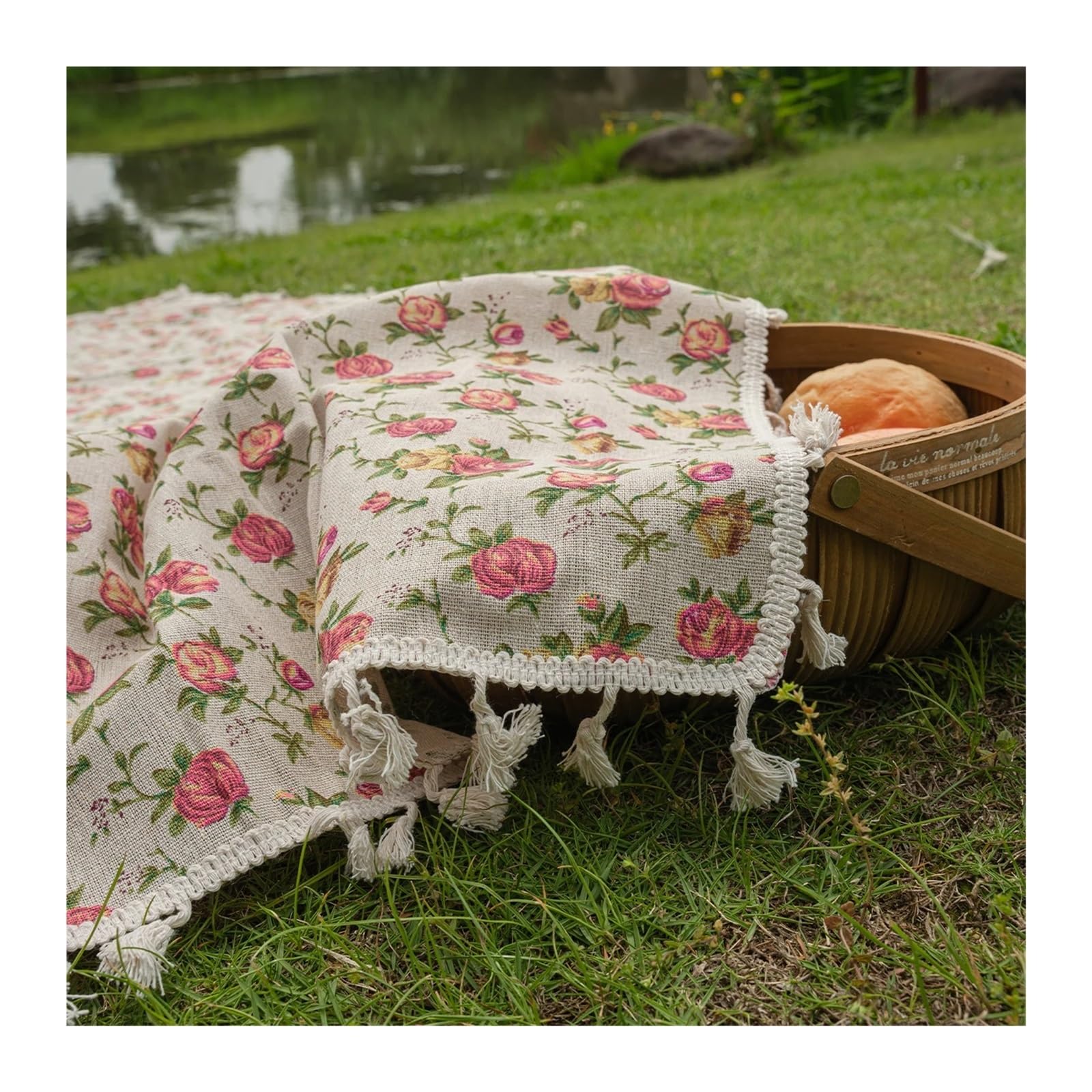 Couverture Pique Nique Tapis de Pique-Nique Pliable Style Campagne Rose, idéal for Les Voyages à la Plage, Le Camping et la randonnée.(140x220)
