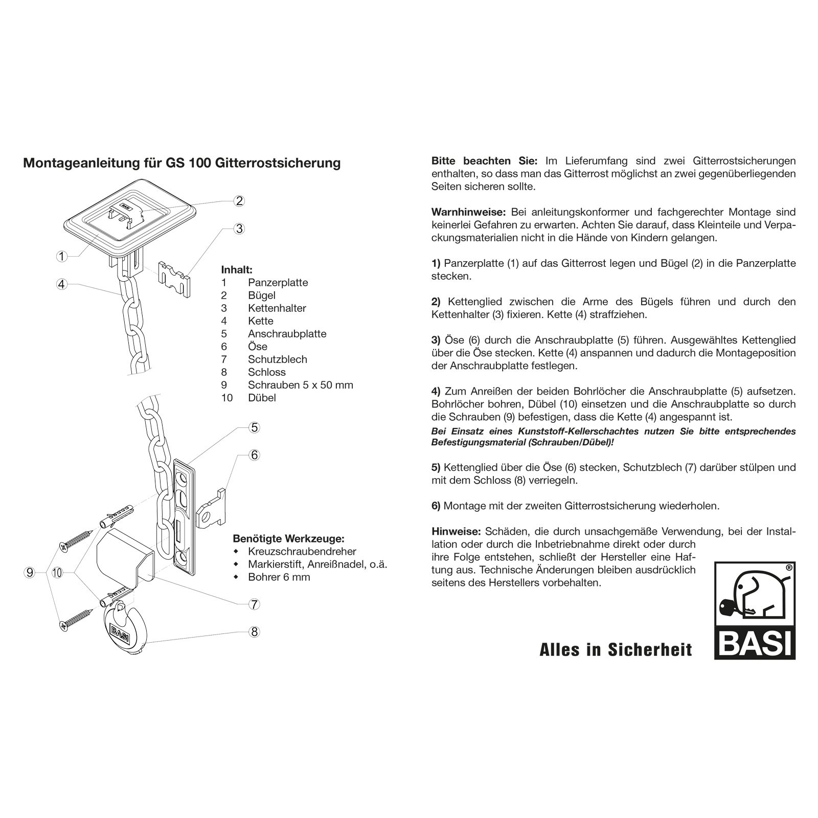 Basi S1620-0000 - Kit di accessori per fissaggio griglie 100