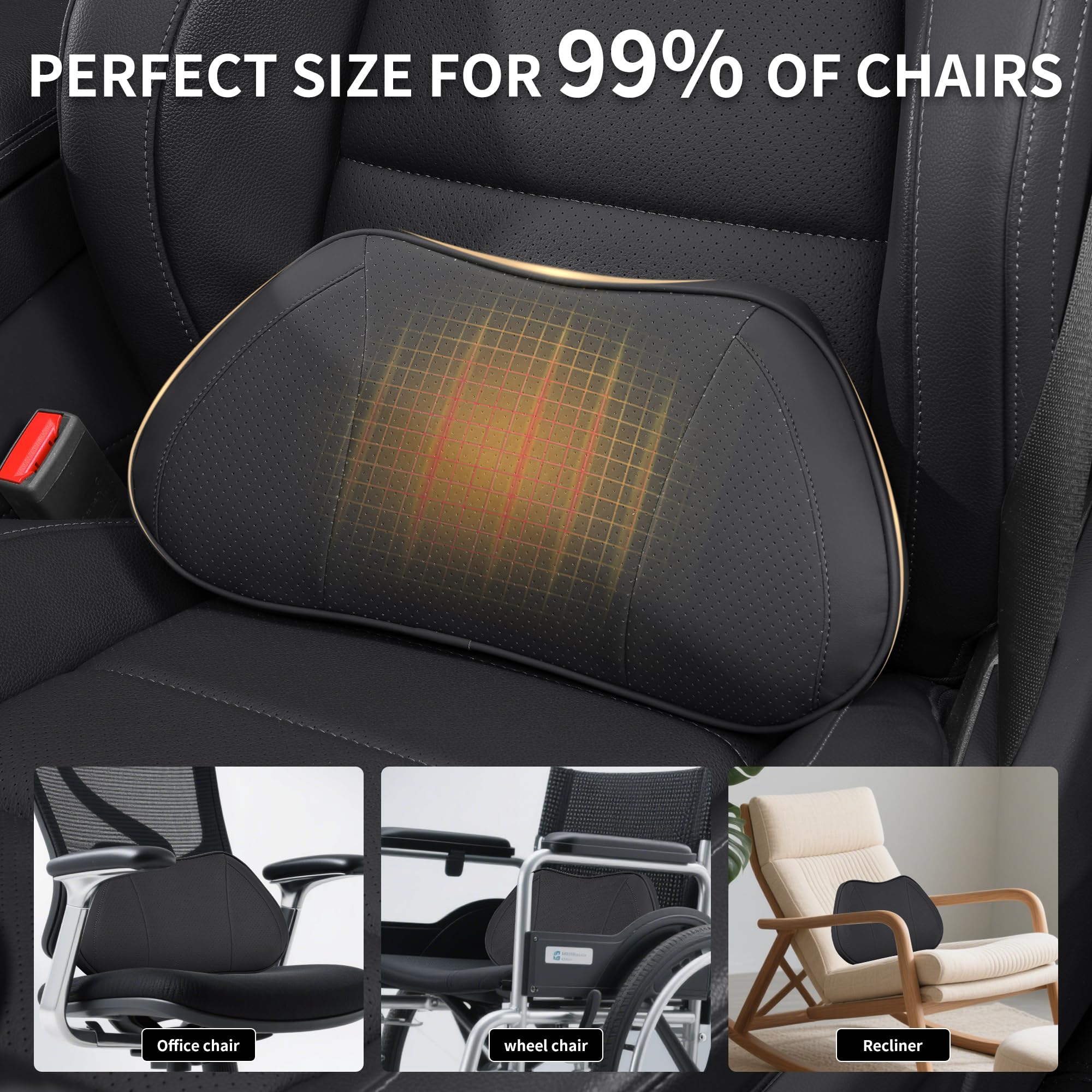 Cojín Lumbar Ergonómico para Coche, Almohada Soporte Lumbar para Silla de Oficina, Gaming y Casa, Respaldo de Espuma Viscoelástica para Asiento de Automóvil, Negro, 1 Unidad