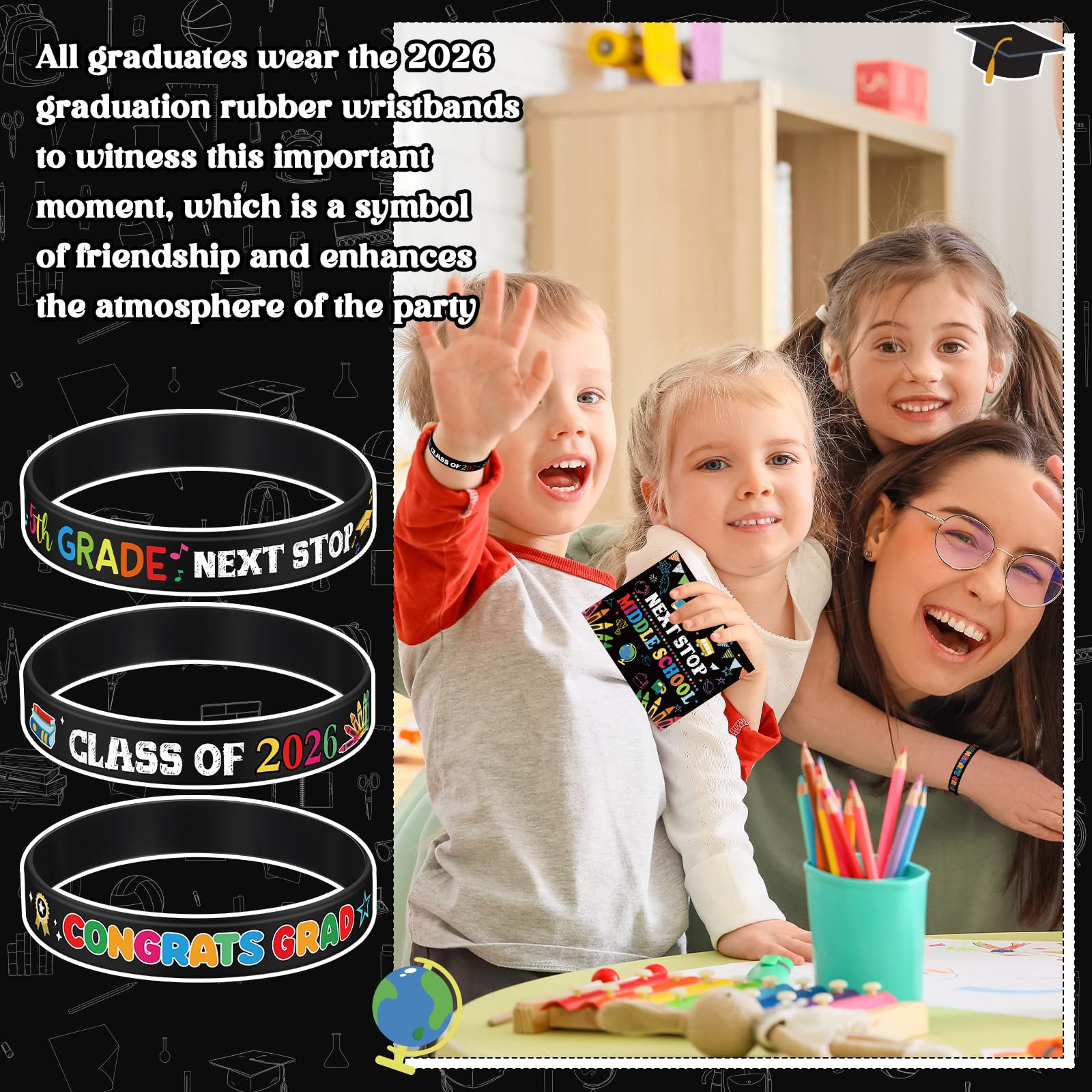 Cinnvoice 5th Grade Gifts for 2026 Graduation Include Grade Graduation Silicone Wristbands and Greeting Card with Organza Bags for 5th(24 Sets)