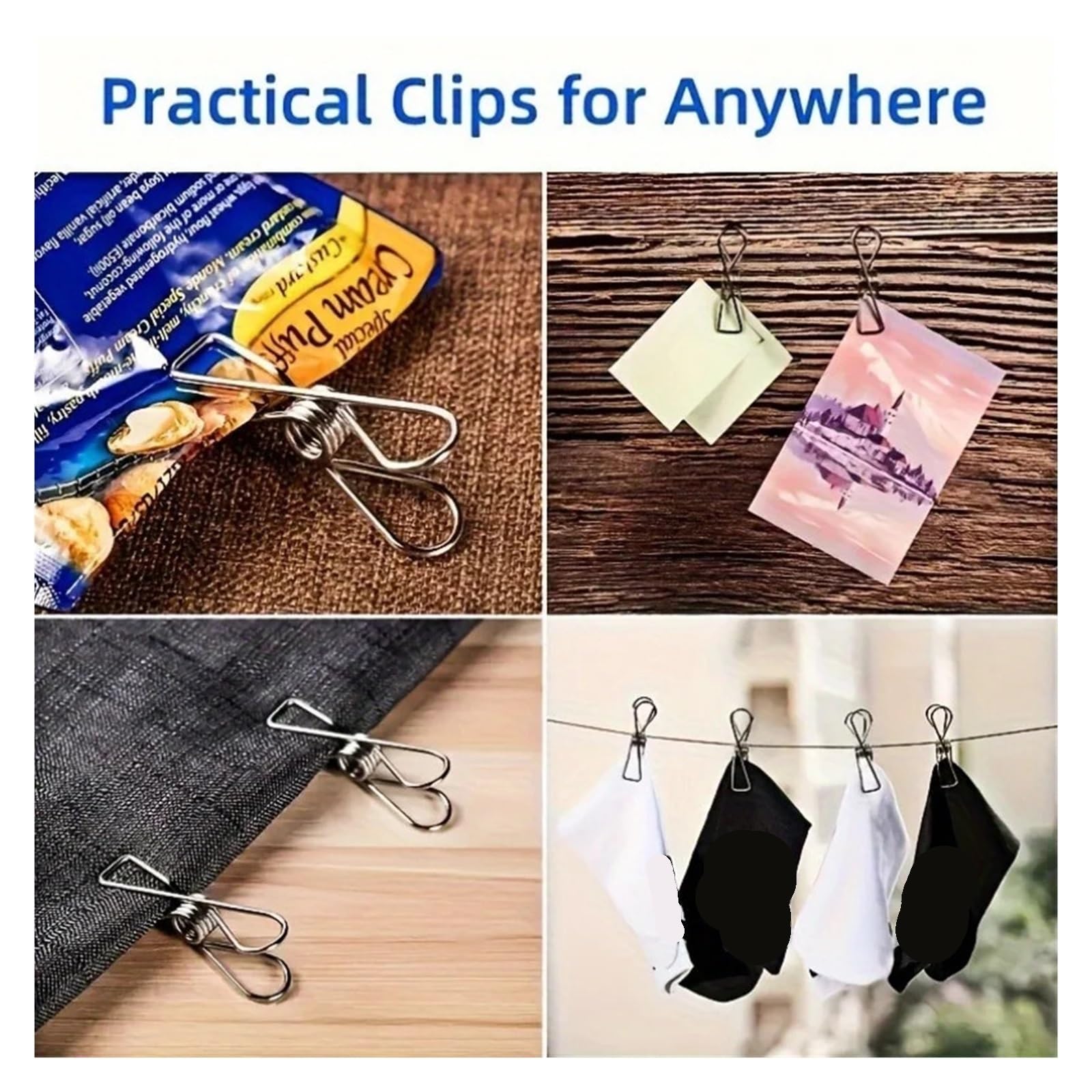 Metall-Wäscheklammern, 120 Stück, Edelstahl-Wäscheklammern, Mehrzweck-Metalldraht, Mehrzweck-Clips für Wäsche, Zuhause, Küche, für Wäscheleine, Befestigung, Handtuch, Socken, Unterwäsche
