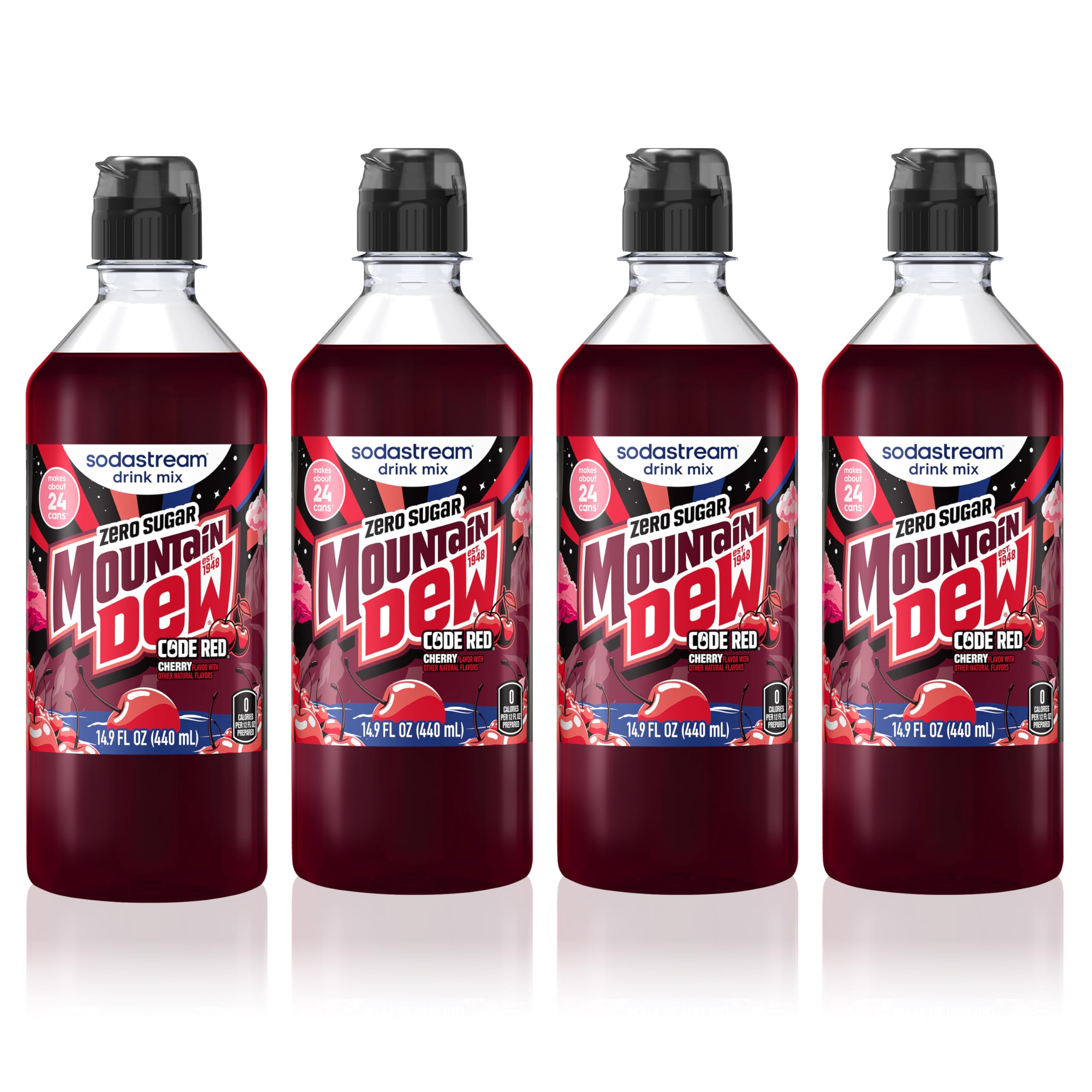 SodaStream MTN Dew Code Red Zero New Pour Bottle Drink Mix 14.9 Fl Oz (Pack of 4)
