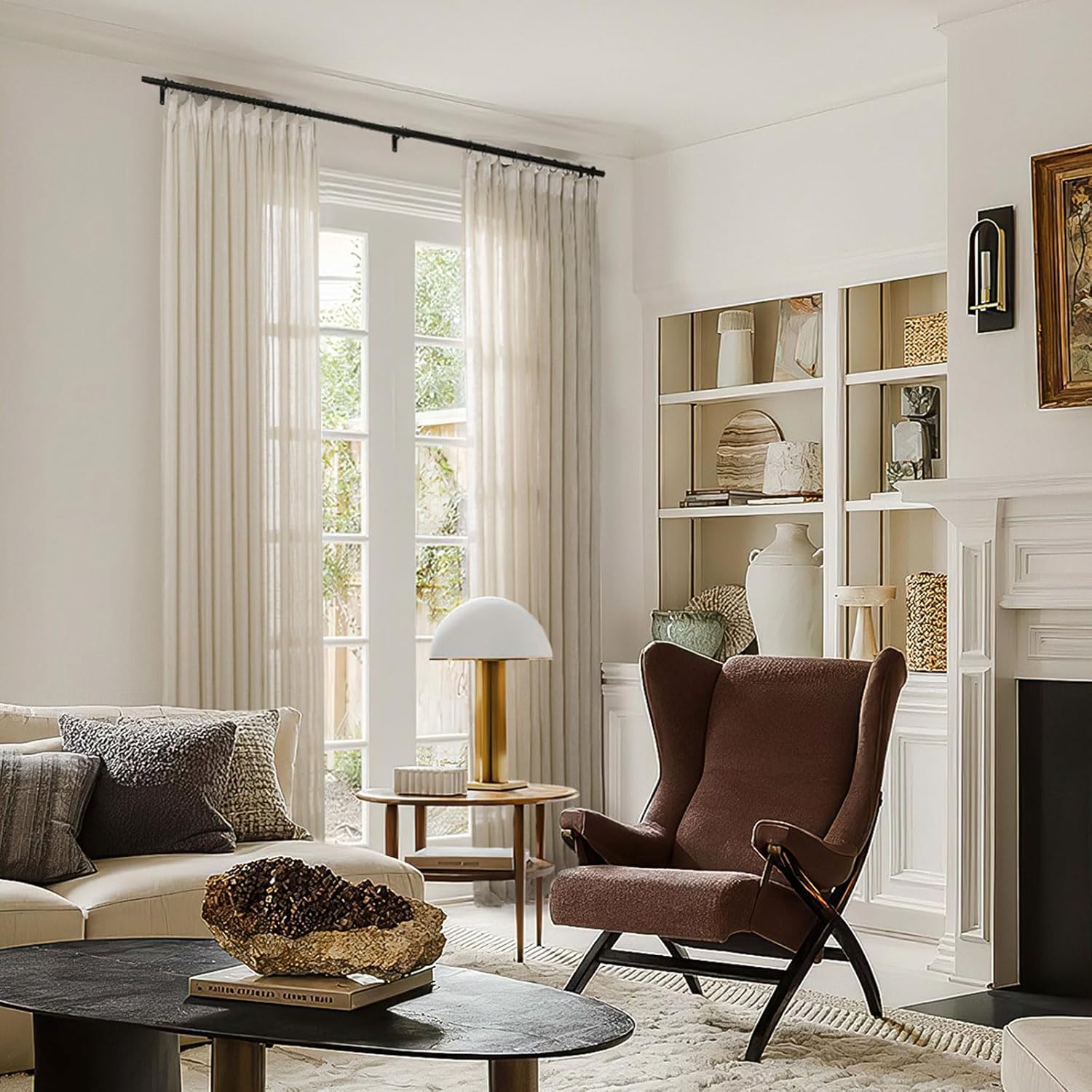 ChadMade Pinch Pleated Sheer Curtain 84 Inch Long 2 Panels Set, Lightweight Linen Textured Light Filtering Drape for Sliding Door Privacy Window Treatment, 72 W x 84 L, Light Brown