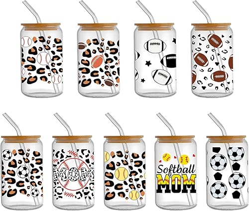 Miniatura 4 de David Angie Adhesivo de transferencia, 9 hojas de tema deportivo impermeable UV DTF Cup Wrap Rub on Transfers Pegatinas Adhesivos, Papel de