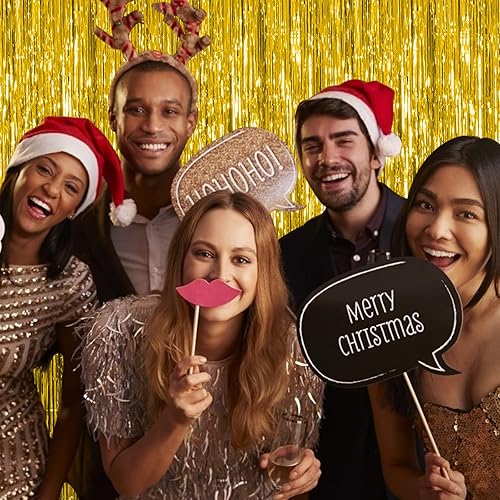 Miniatura 6 de Paquete de 5 cortinas de tiras metálicasoropel, accesorios para cumpleaños, boda, compromiso, baby shower, despedida de soltera, Navidad,