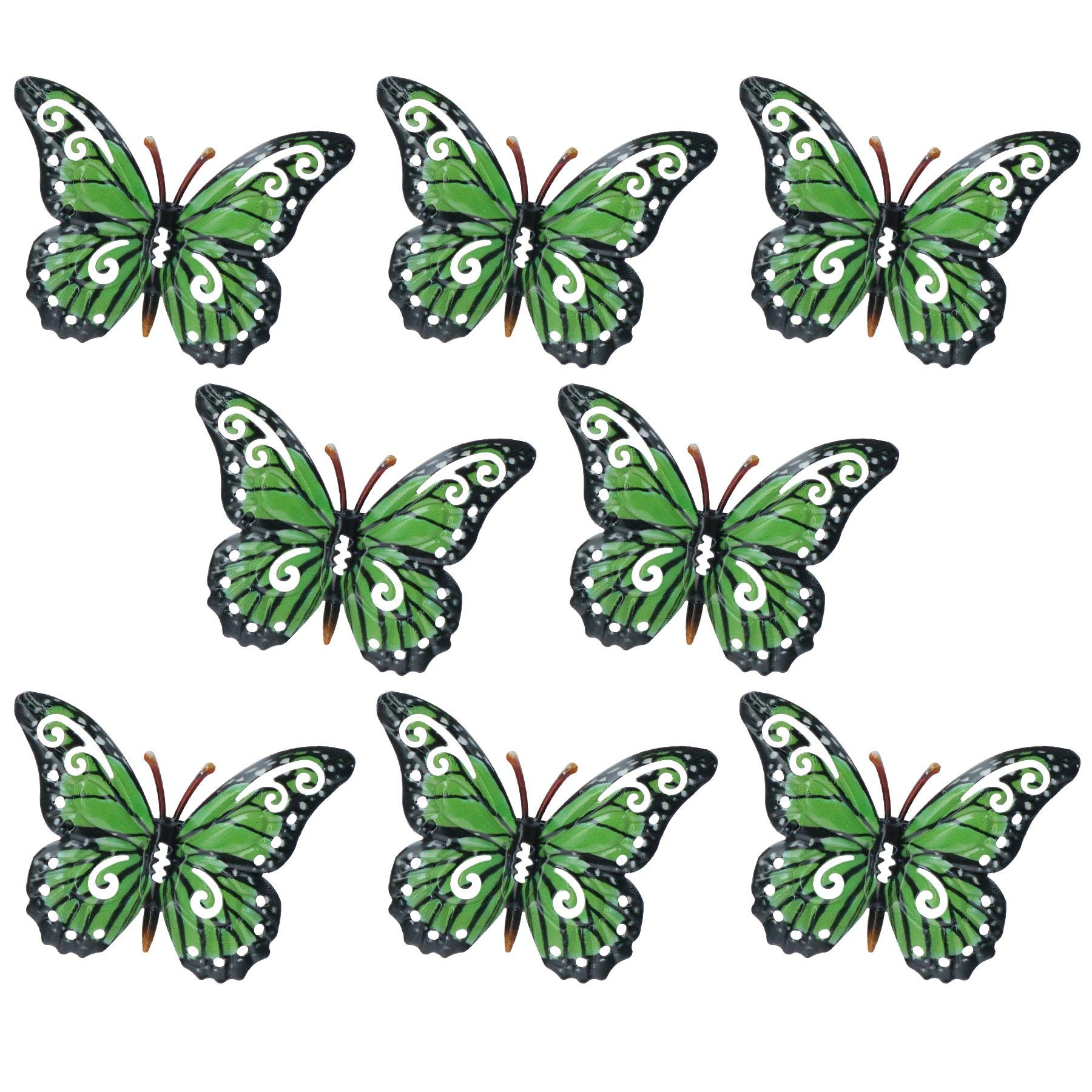 Juego de 8 mariposas pequeñas de metal verde AB Tools para decoración de pared