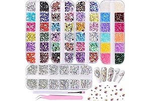 5 Boxes Colorful Nail Art Rhinestones Kit with Tweezers and Brush