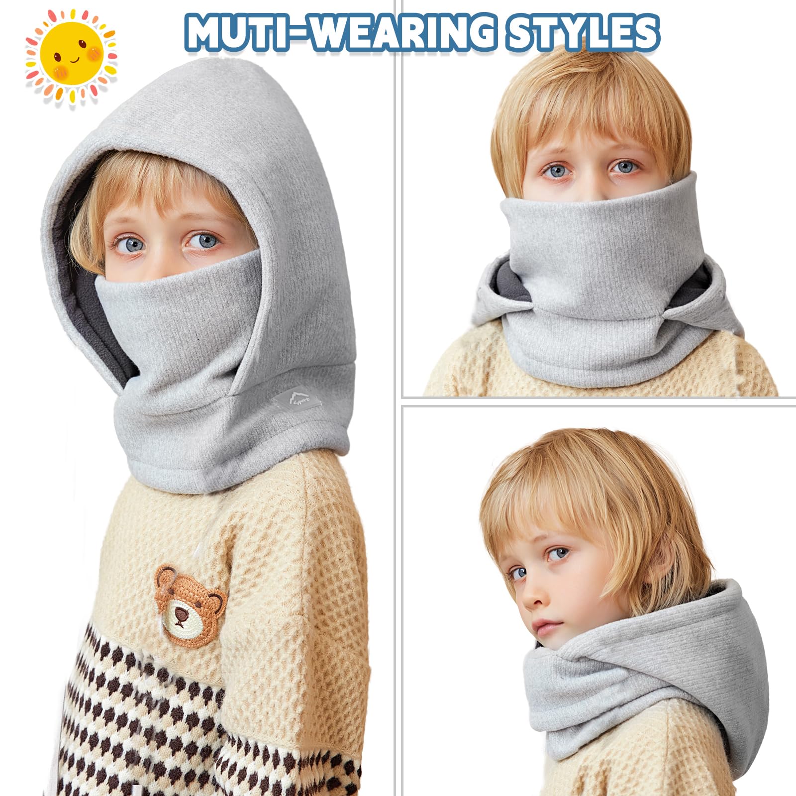 Pasamontañas Térmico de Invierno Niños 4-10, Multifuncional Cálido Prueba de Viento Máscara De Esquí Ciclismo, Sombreros Gorro de Punto Forro Polar, Calentador de Cuello, Mascarilla Niños Niñas