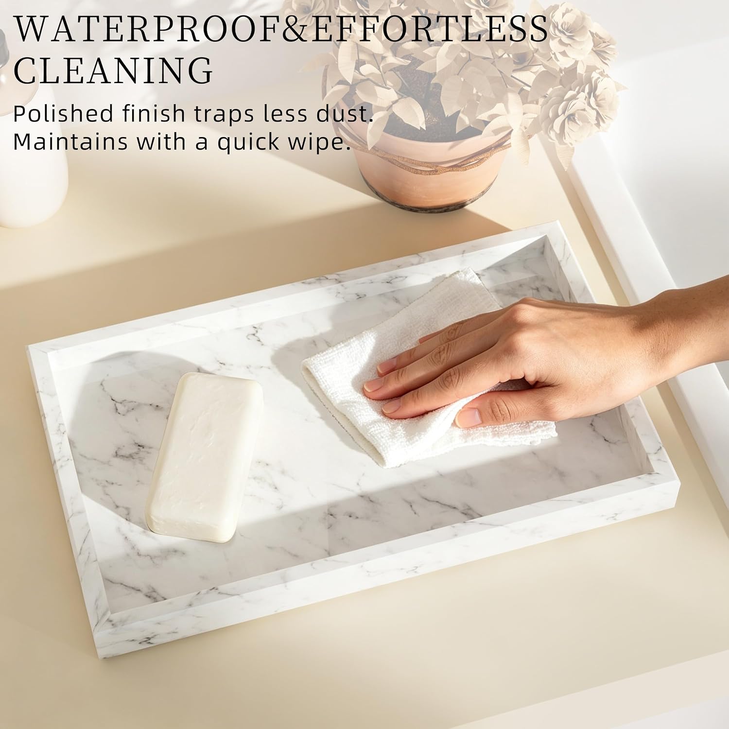 Natural Marble Bathroom Tray, Rectangular Decorative Vanity Tray, Marble Dresser Platter, Salver for Perfume Display, Jewelry Organizer, Home Decor, Carrara White, 11.8x7.9x1.2in