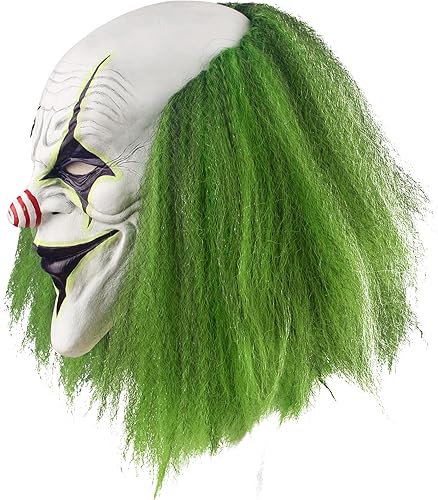 Miniatura 4 de Máscara de payaso aterradora de Halloween con cabello verde para adultos, máscara de disfraz de bromista asesino malvado de terror