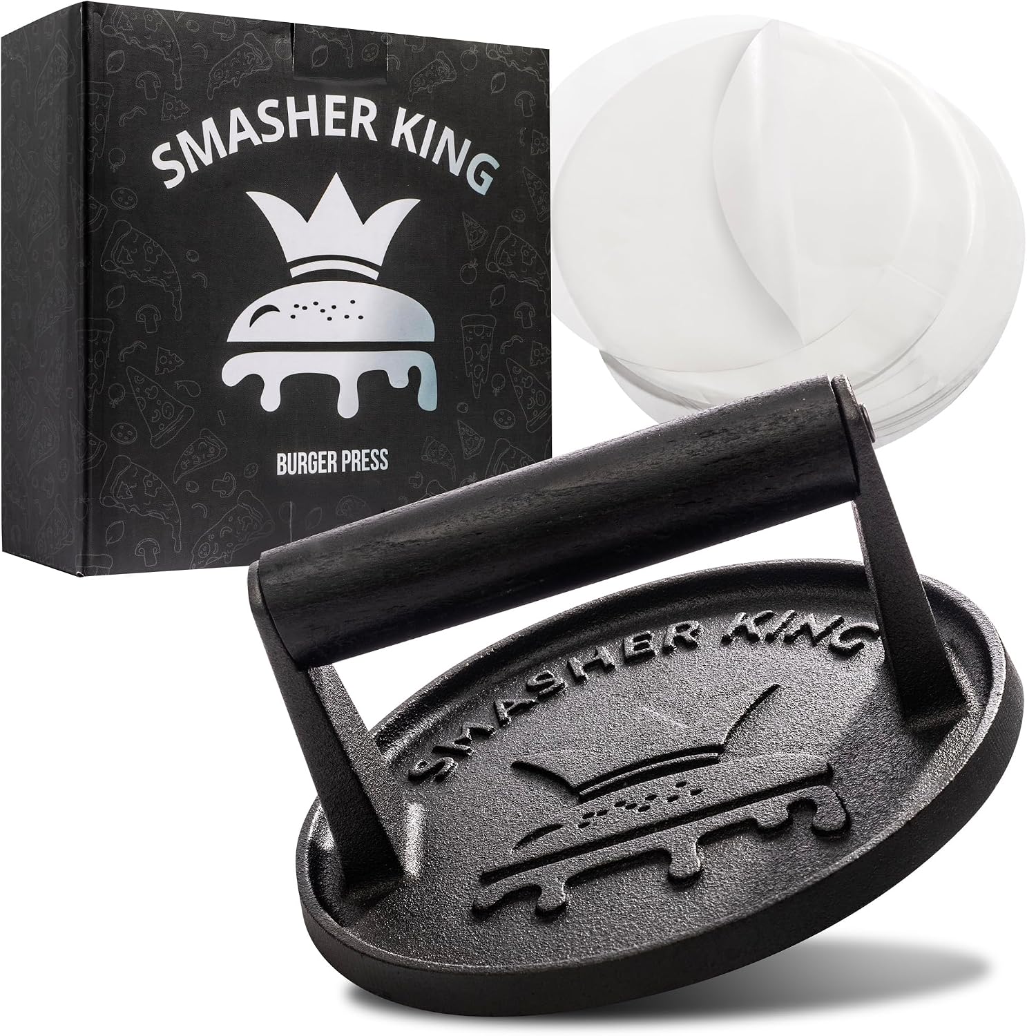 Premium Cast Iron Smash Burger Press incl. 25 Patty Paper