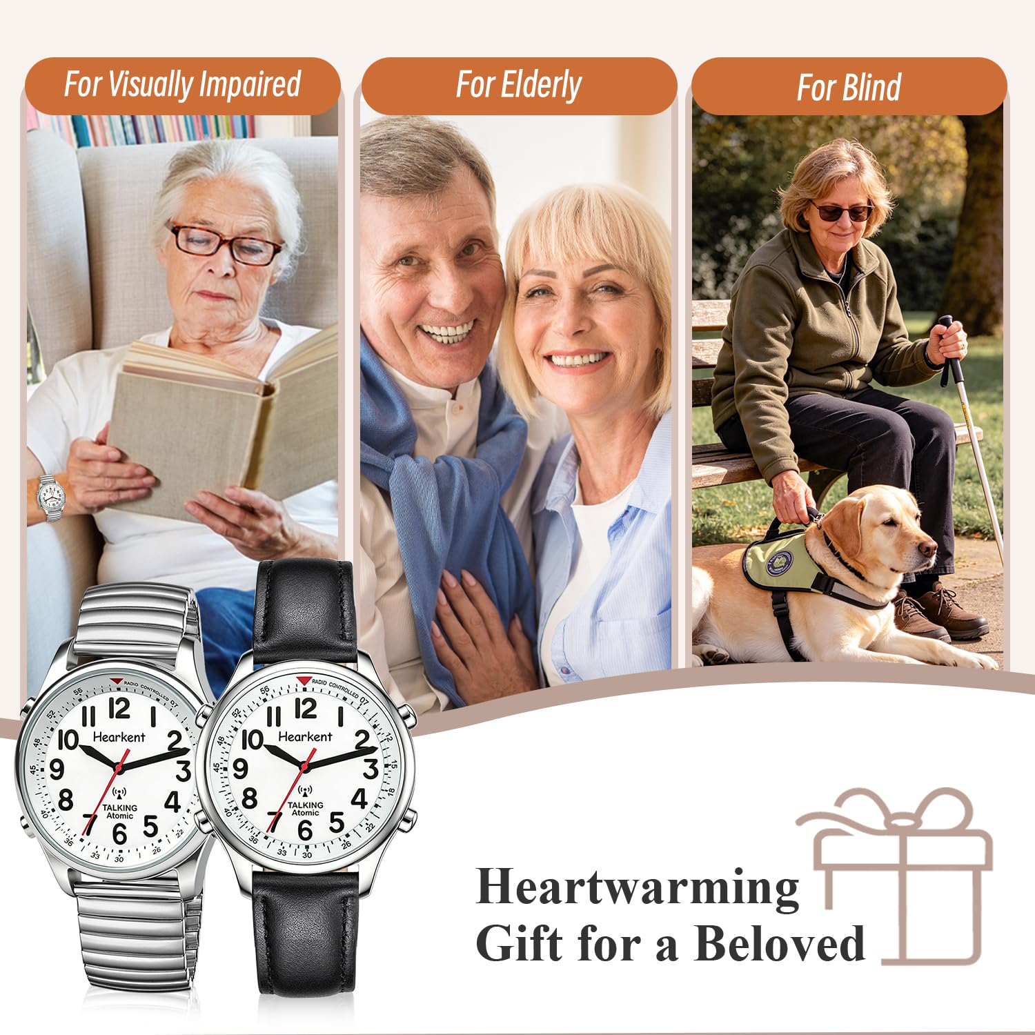 Hearkent Atomic British English Talking Watch for Blind or Visually impaired or Low Vision People Man and Woman Size (Expansion Siler, Woman)