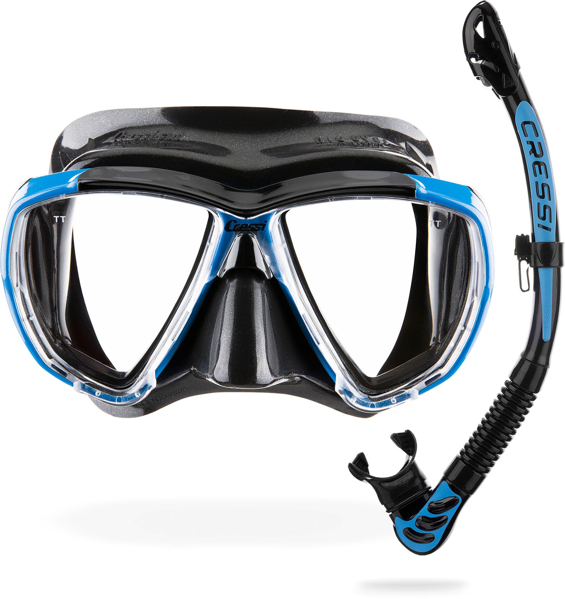 CRESSI Big Eyes+Alpha Ultra Dry Combo Black/Azure - Conjunto Máscara + Snorkel Alpha UD para Buceo y Snorkel, Negro/Azul Talla Única, Adultos