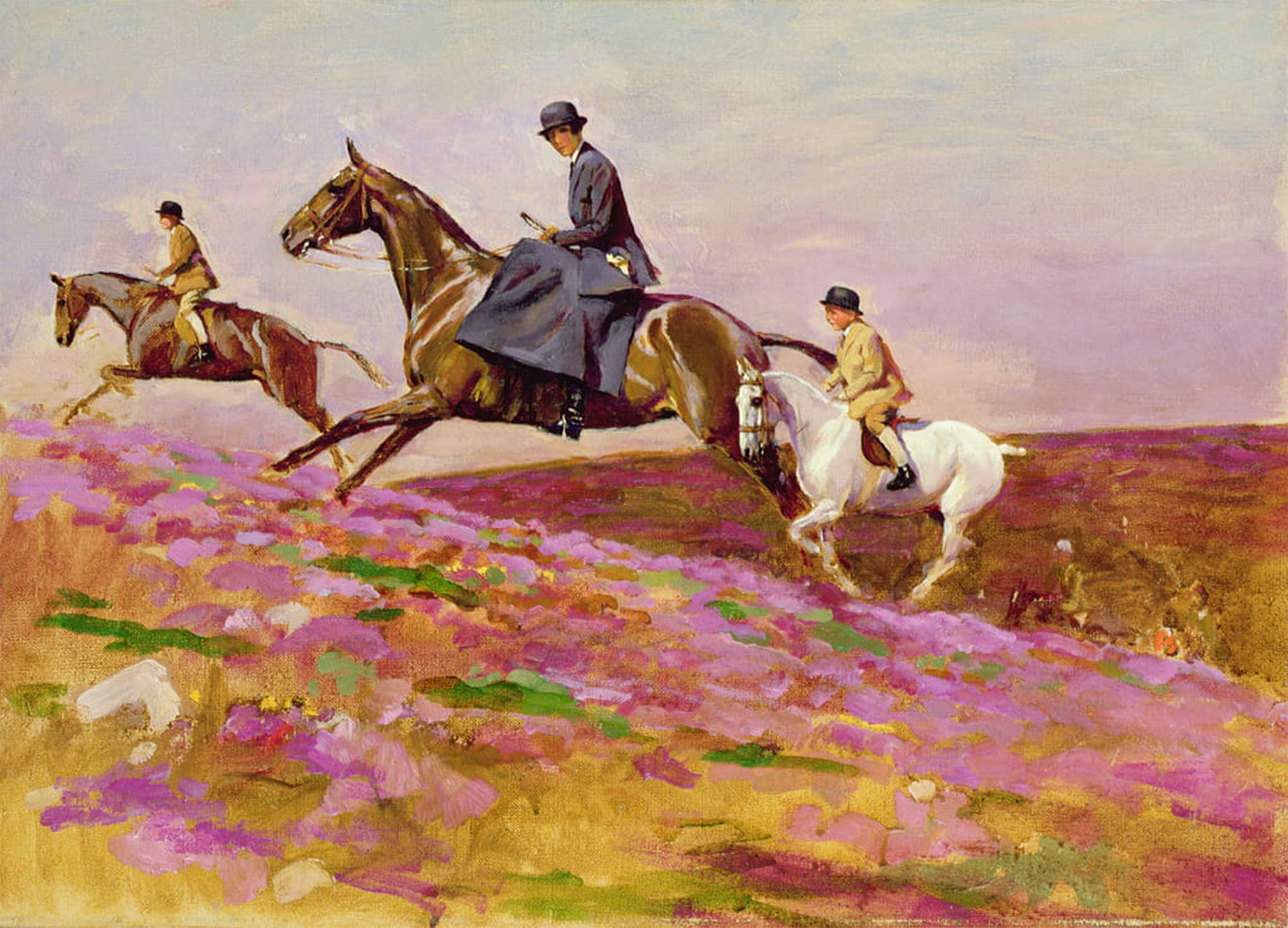 Serendipitp No Frame Aesthetic Poster Photo Wall Print Retro Picture Lady Currie With Her Sons Bill And Hamish Hunting On Exmoor By Cecil Charles Windsor Aldin Modern Wall Artwork For Home Decor 60X90cm