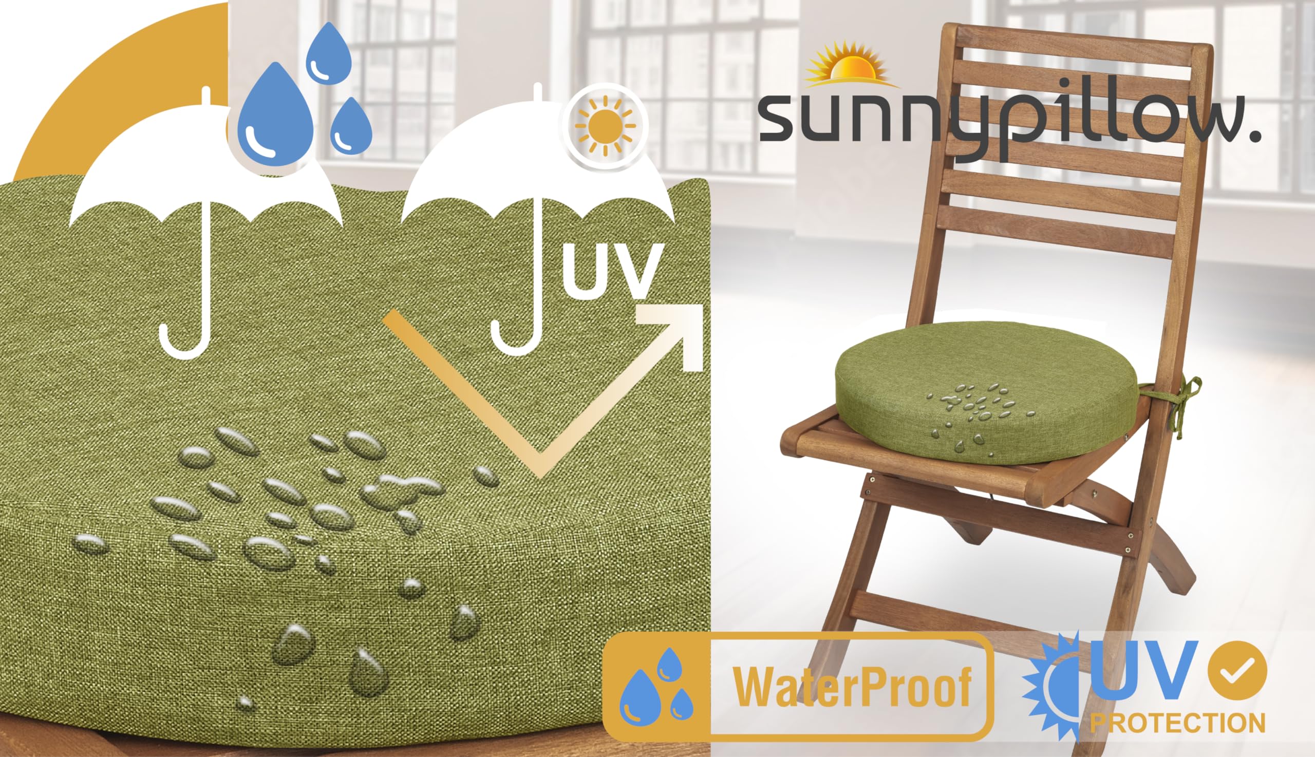 sunnypillow Lot de 2 Coussins de Chaise Ronds Ø 40 cm Extérieur - imperméables résistants aux UV - épaisseur 7 cm - Coussin d'assise pour bancs - Coussin de siège pour la Maison et Le Jardin - Vert