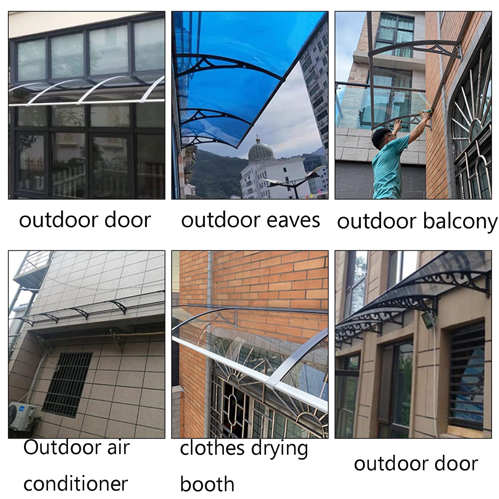 Türen und Fenster, Markisen, Fenstermarkisen, Polycarbonatschuppen, Bogenmarkisen, Vordächer, Dächer, Außentüren und Aluminiumrahmen für Garagen, Balkone, Fenster,60x160cm/24x63in