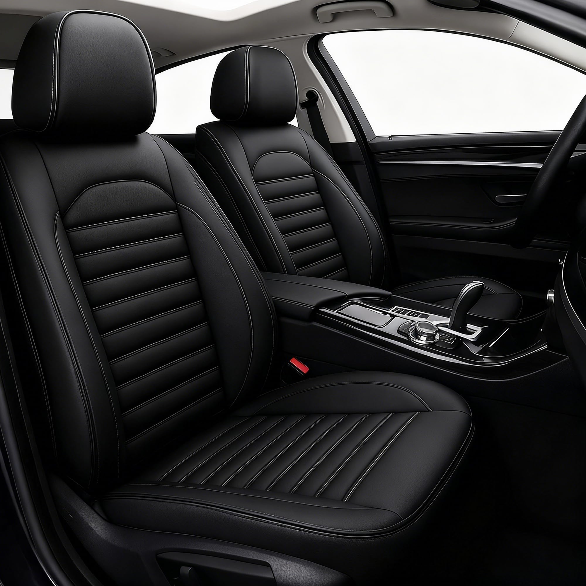 AOMSAZTO Car Seat Covers for Ford Fusion 2013 2014 2015 2016 2017 2018 2019 2020, 5-Seater Full Set Waterproof Leather Protectors - Black