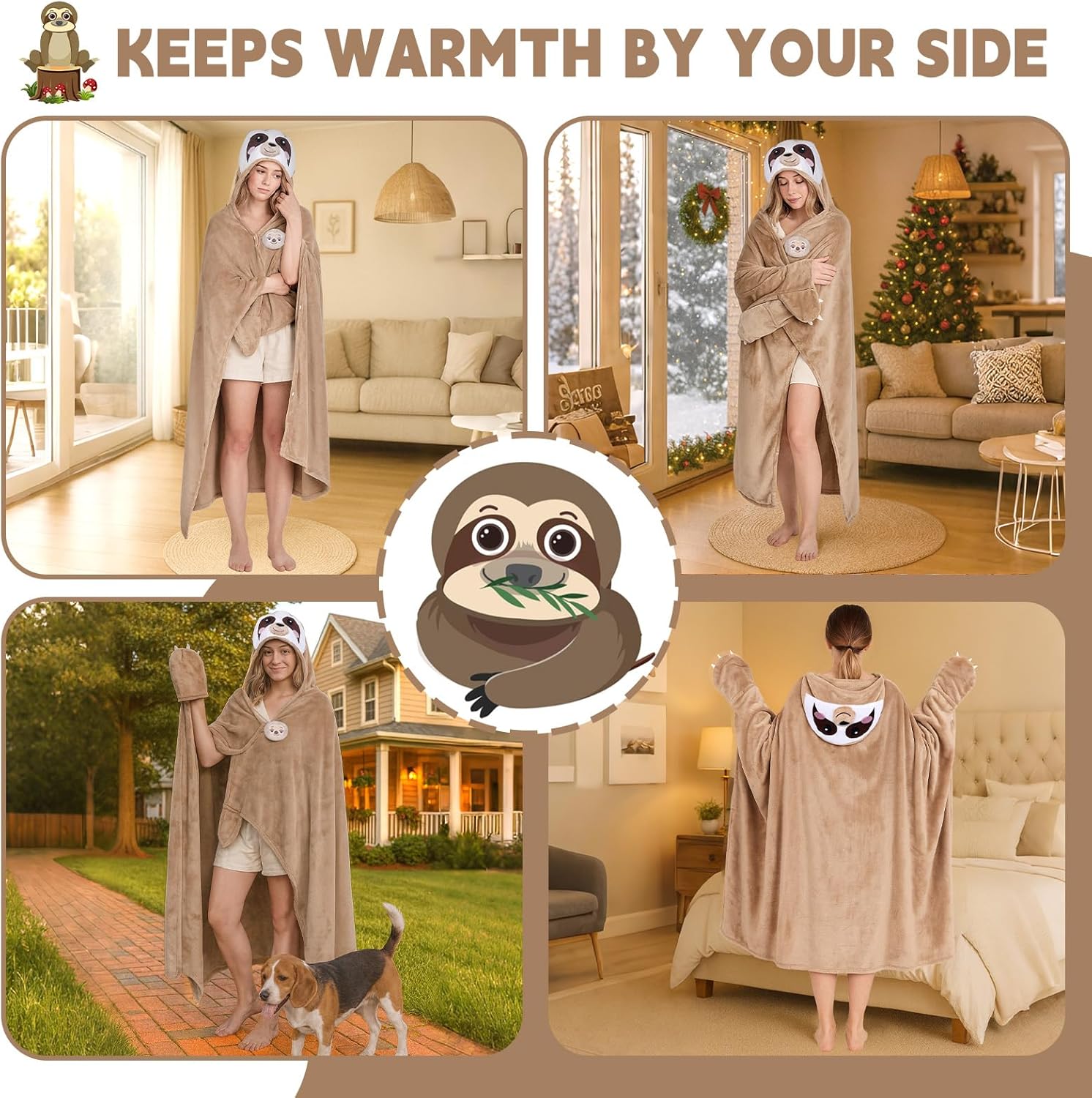 Animal Wearable Blanket Hoodie,Adult Oversized Hooded Blanket for Birthday Halloween and Christmas - Image 4