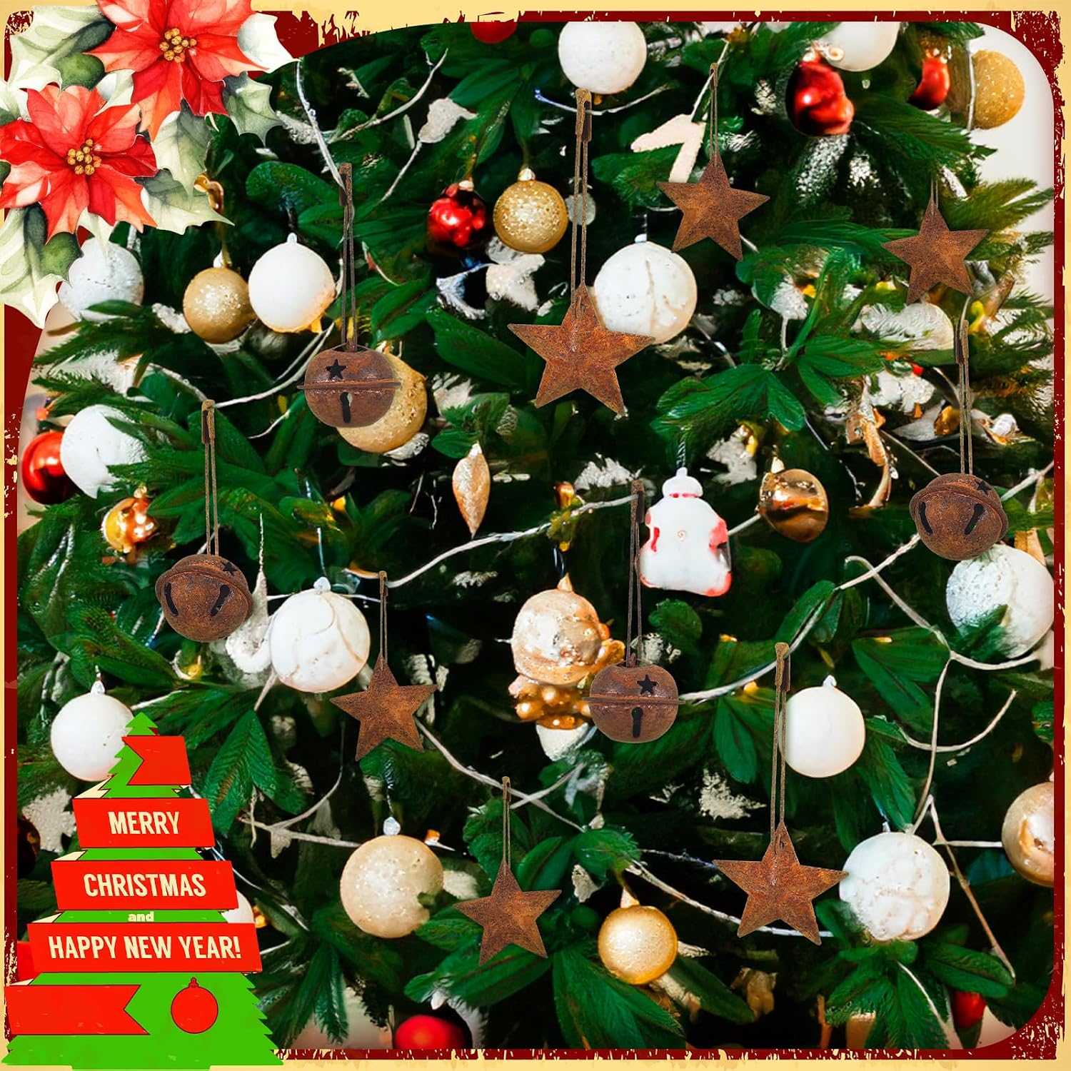 LEIFIDE 200 Pcs Christmas Rusty Jingle Bell Stars Safety Pins for Craft